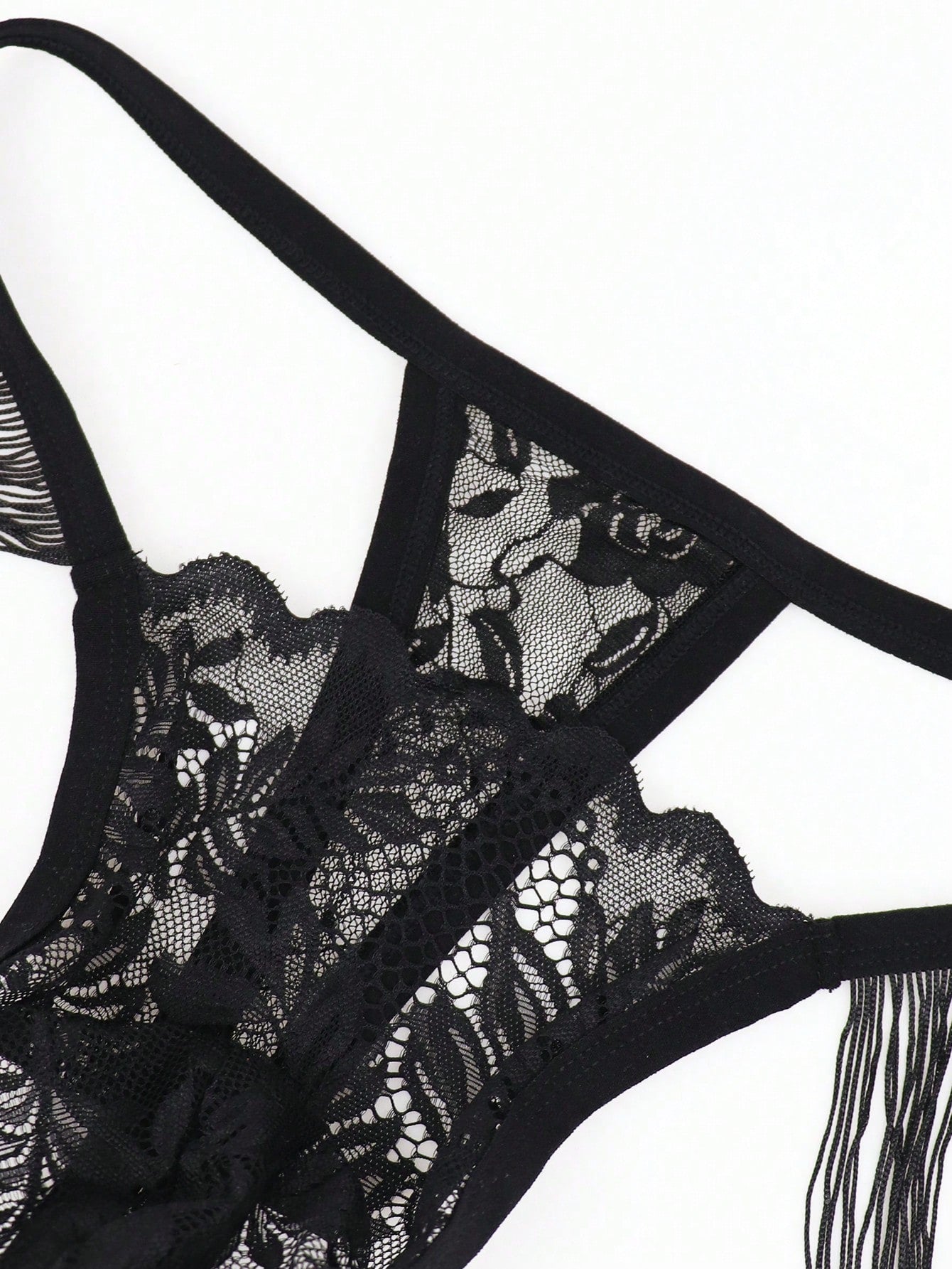 Men's Black Lace Tassel Mid Waist Briefs