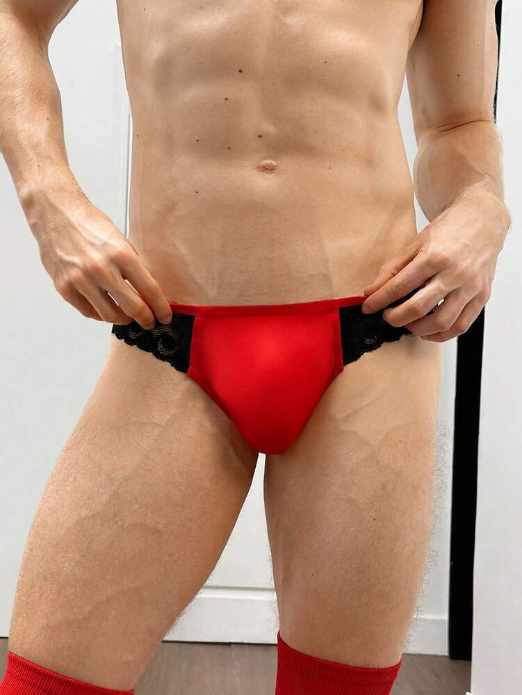 Men’s Contrast Lace Patchwork Mesh Shorts – Minimal Cover Design