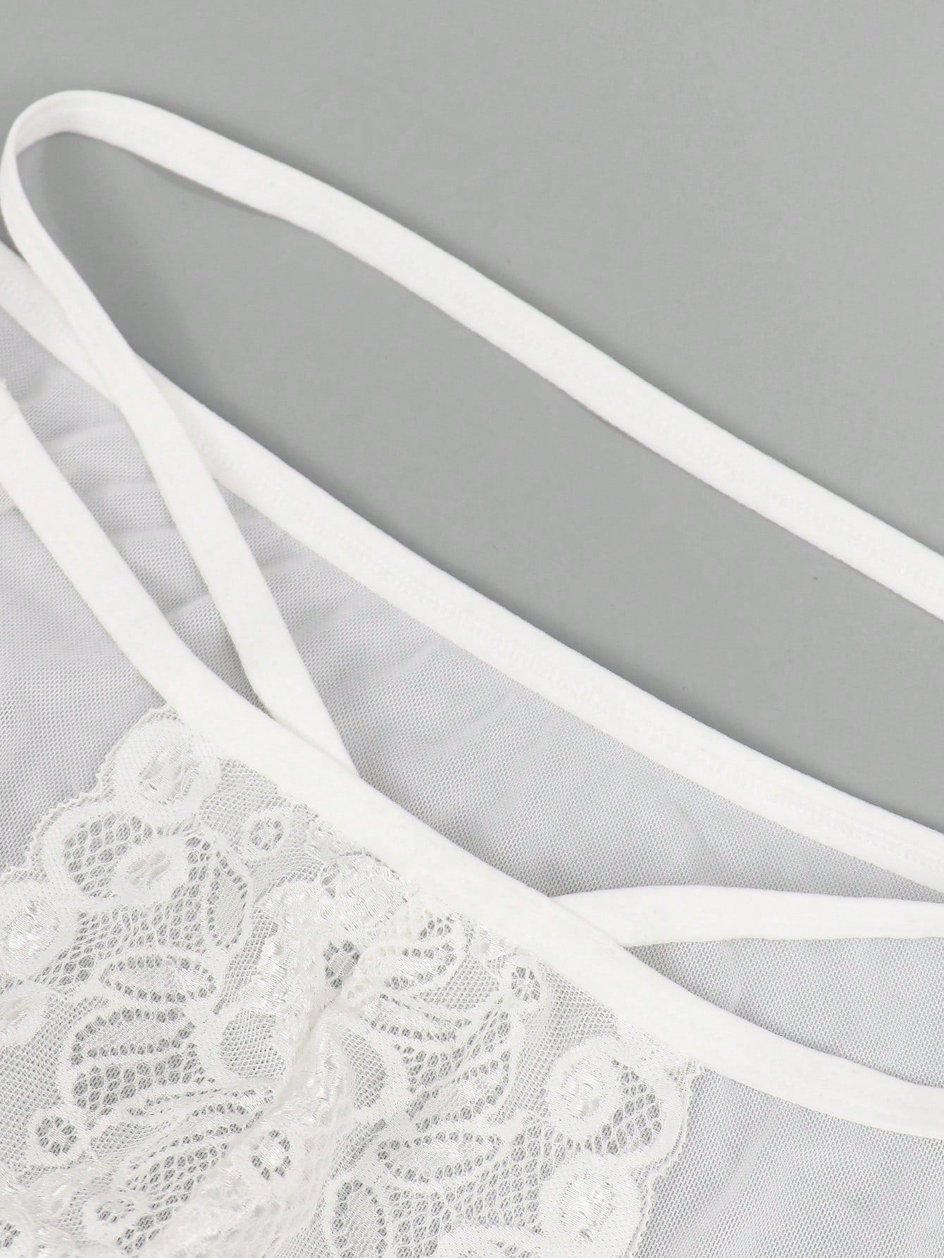 White Lace Hollow Mesh Mid Rise Underwear For Men