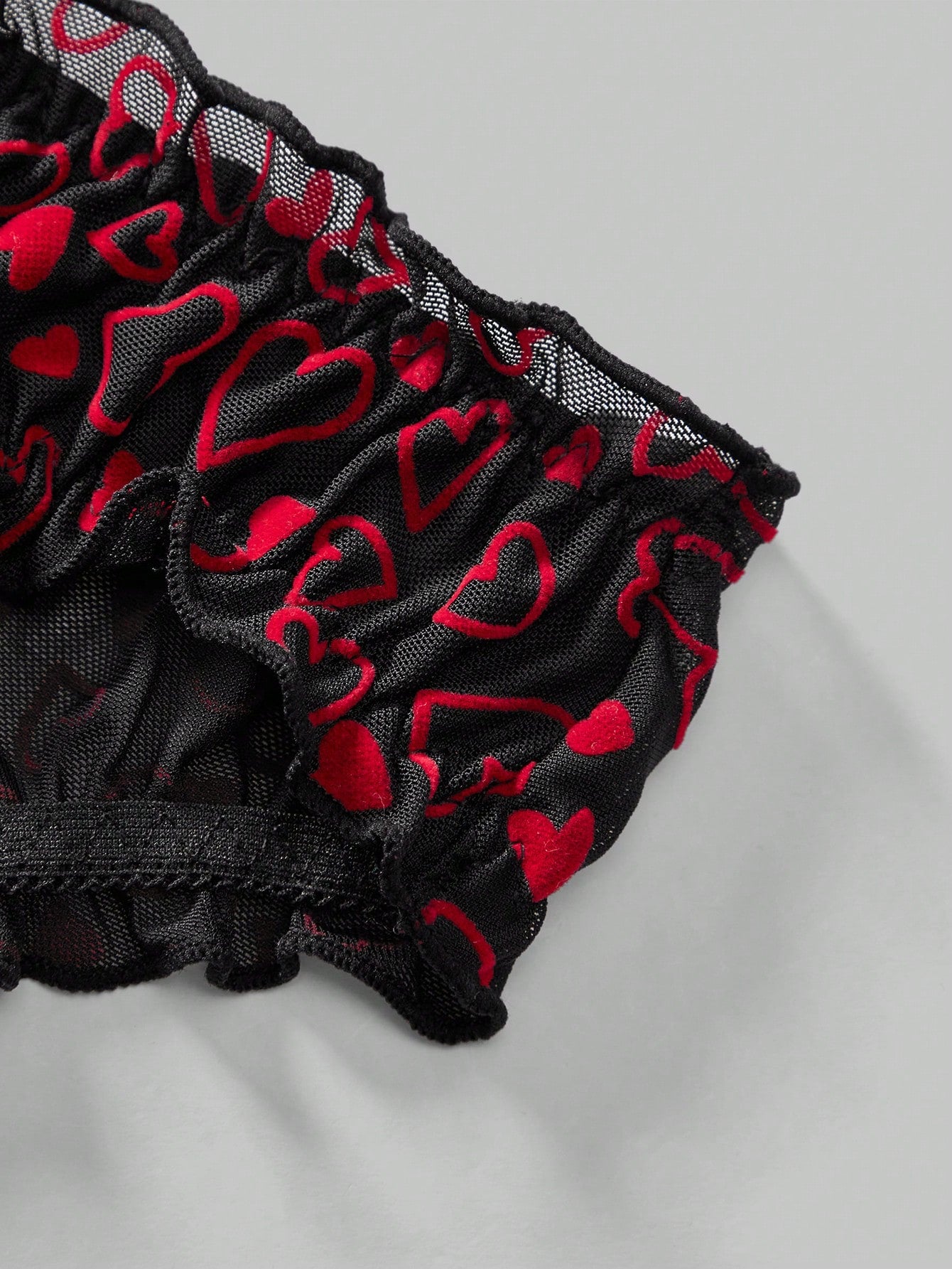 Men’s Heart Print Short With Bow Detail, Mesh Fabric Texture, Lightweight Design, For Daily Use