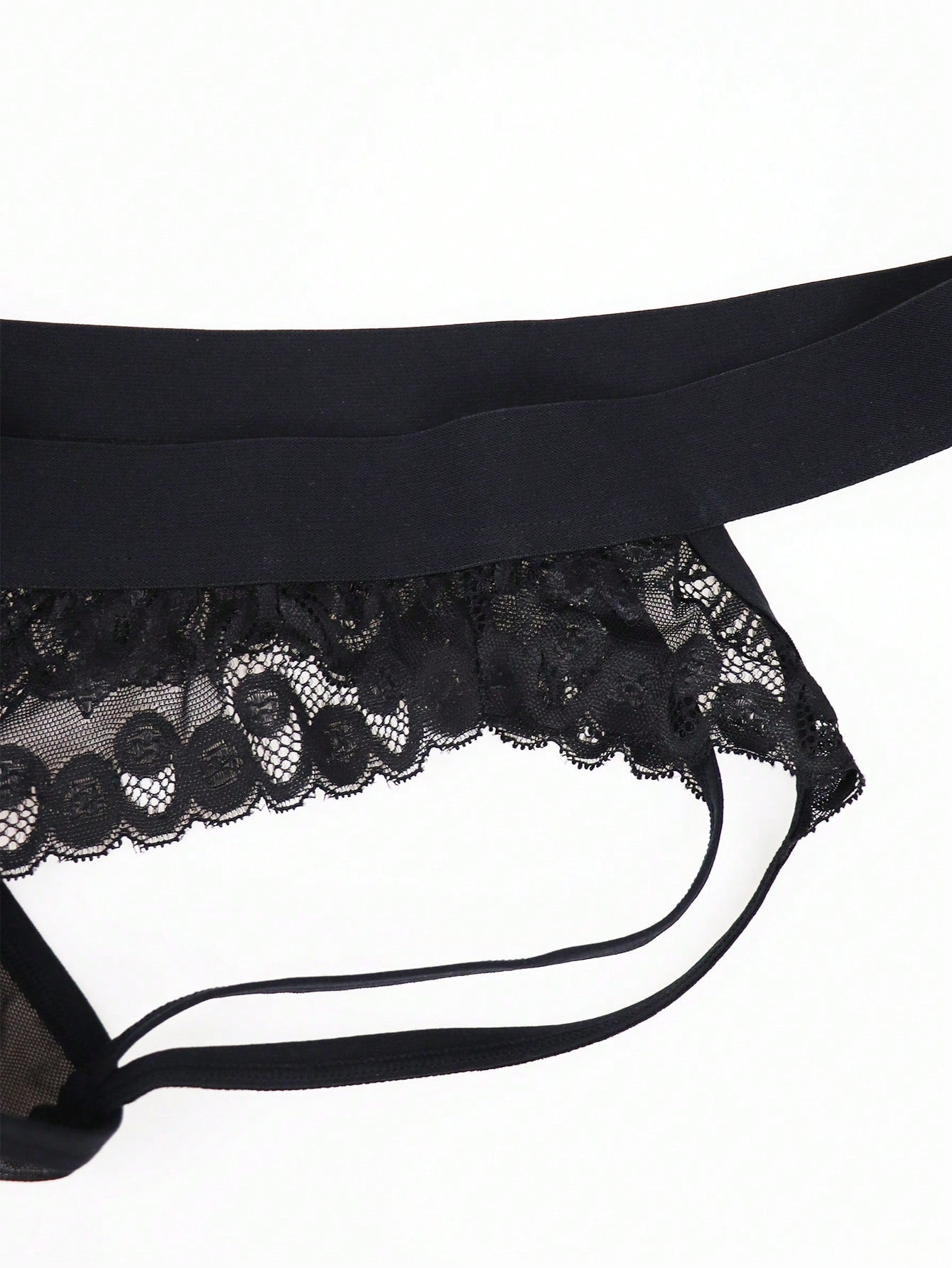 1pc Men’s Black Mesh Short with Lace Waist Detail, Lightweight Material, Minimal Design