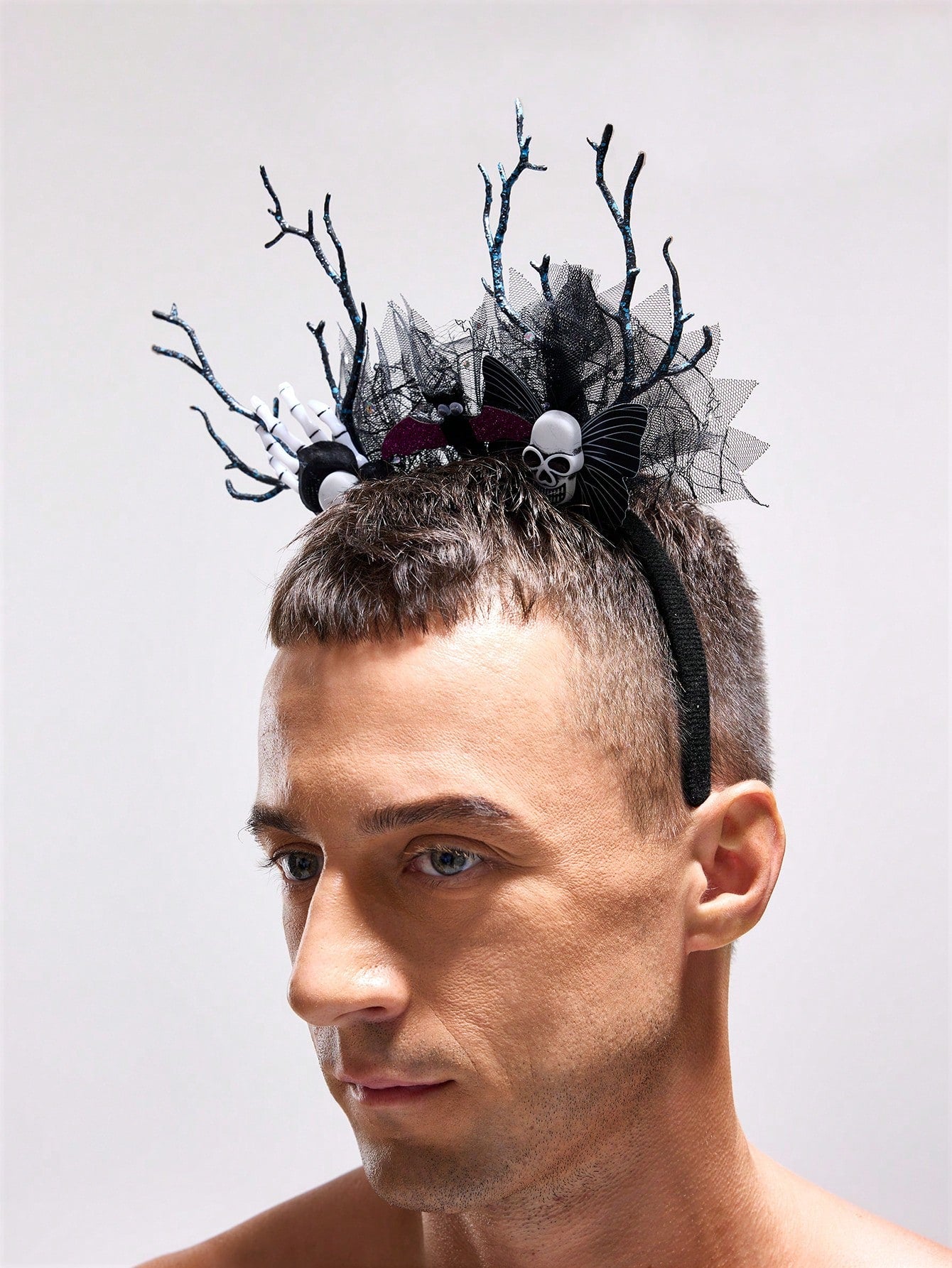 Role Play Costume Set With Skull Headband And Lace Thong For Men