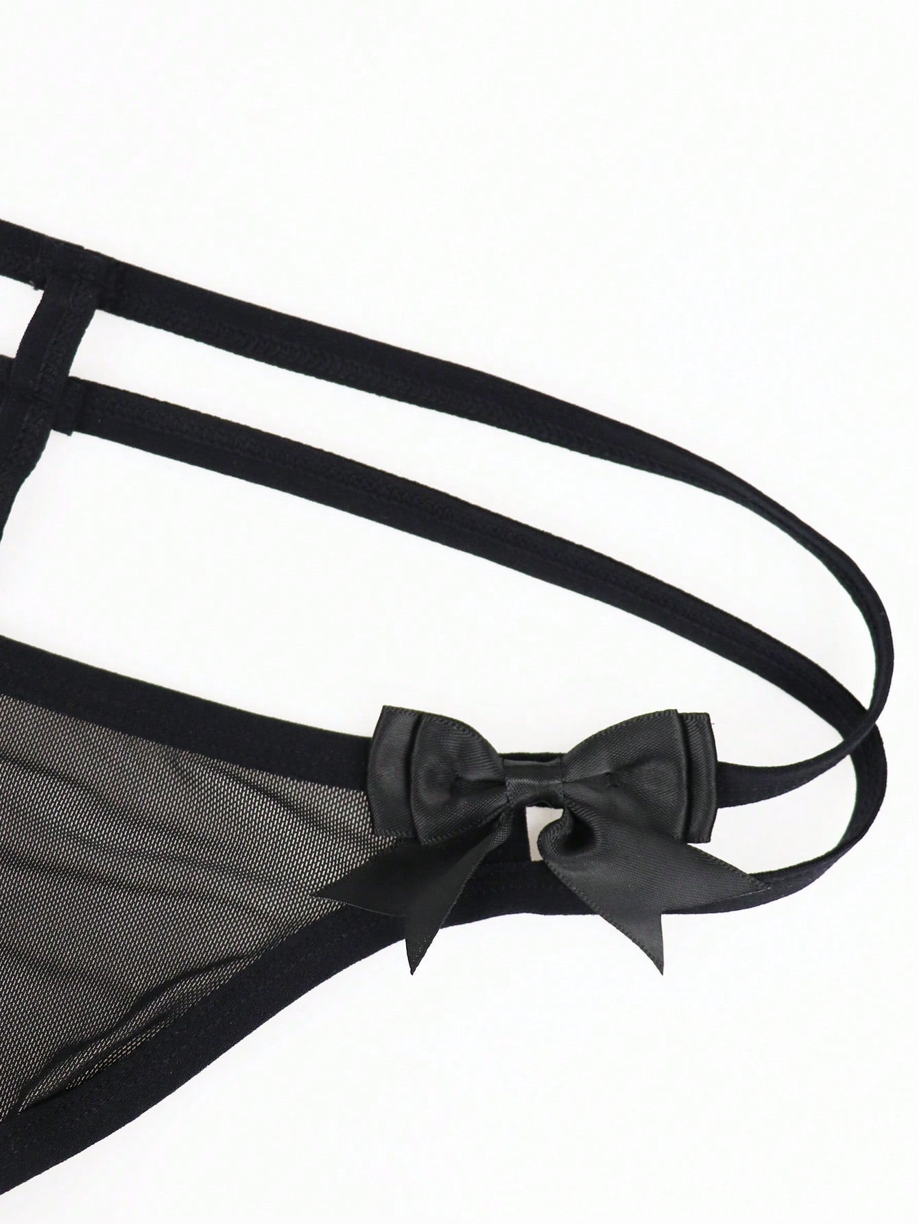 1pc Men’s Black Mesh Fabric Short With Bow Detail, Pattern Design, For Everyday Use