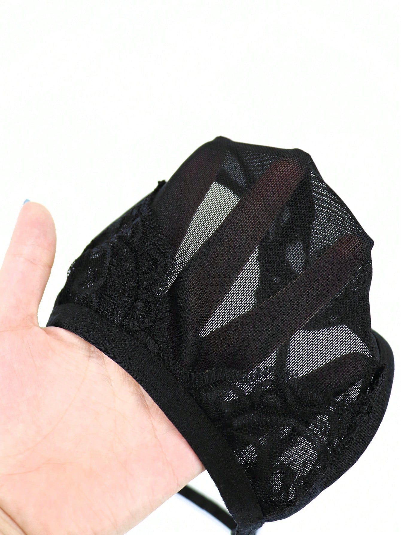 Men’s Black Mesh Short with Lace Trim, Lightweight Fabric, Simple Design