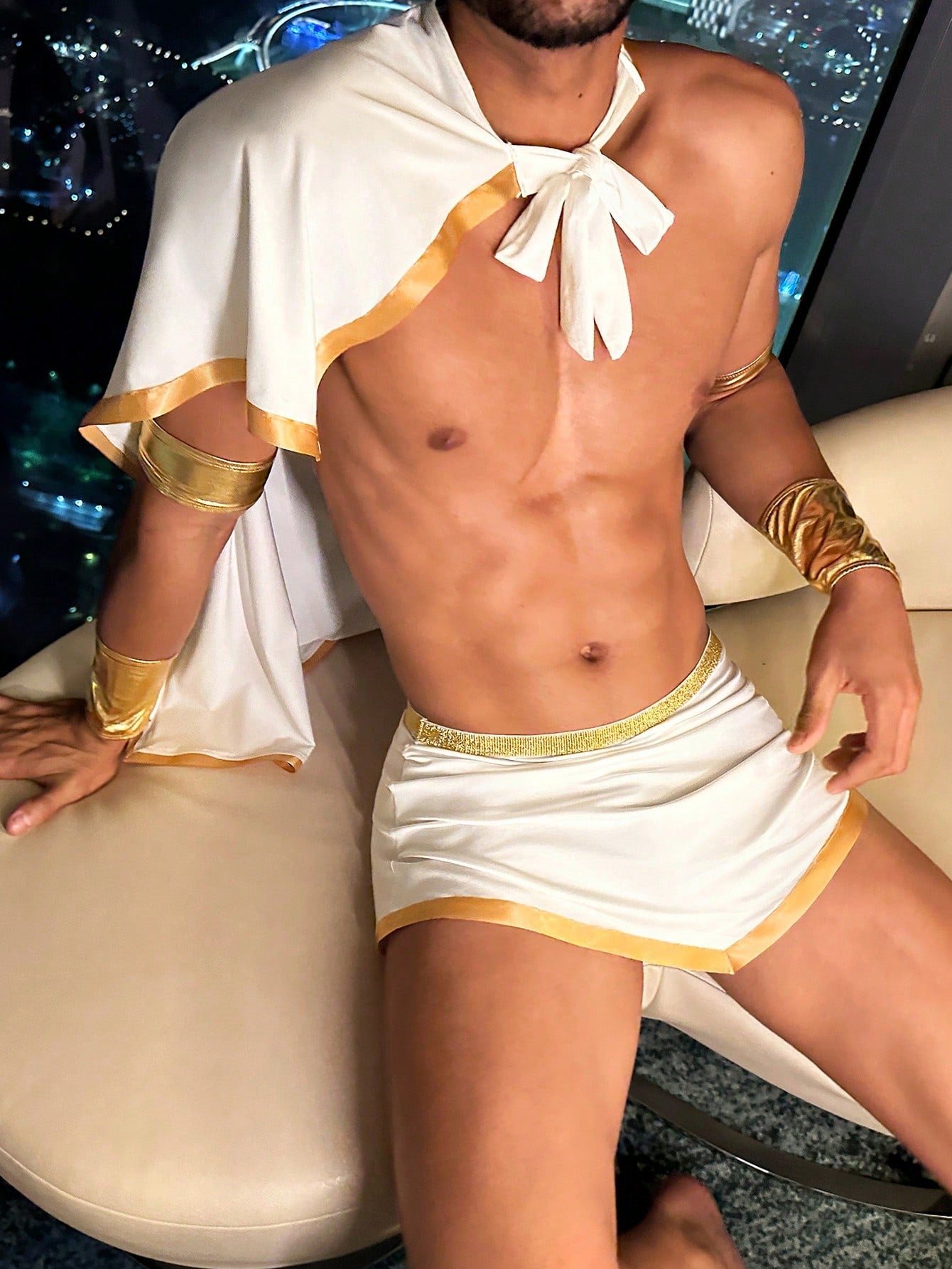 Men’s Costume Set Including Gloves Arm Band And Cape For Casual Styling