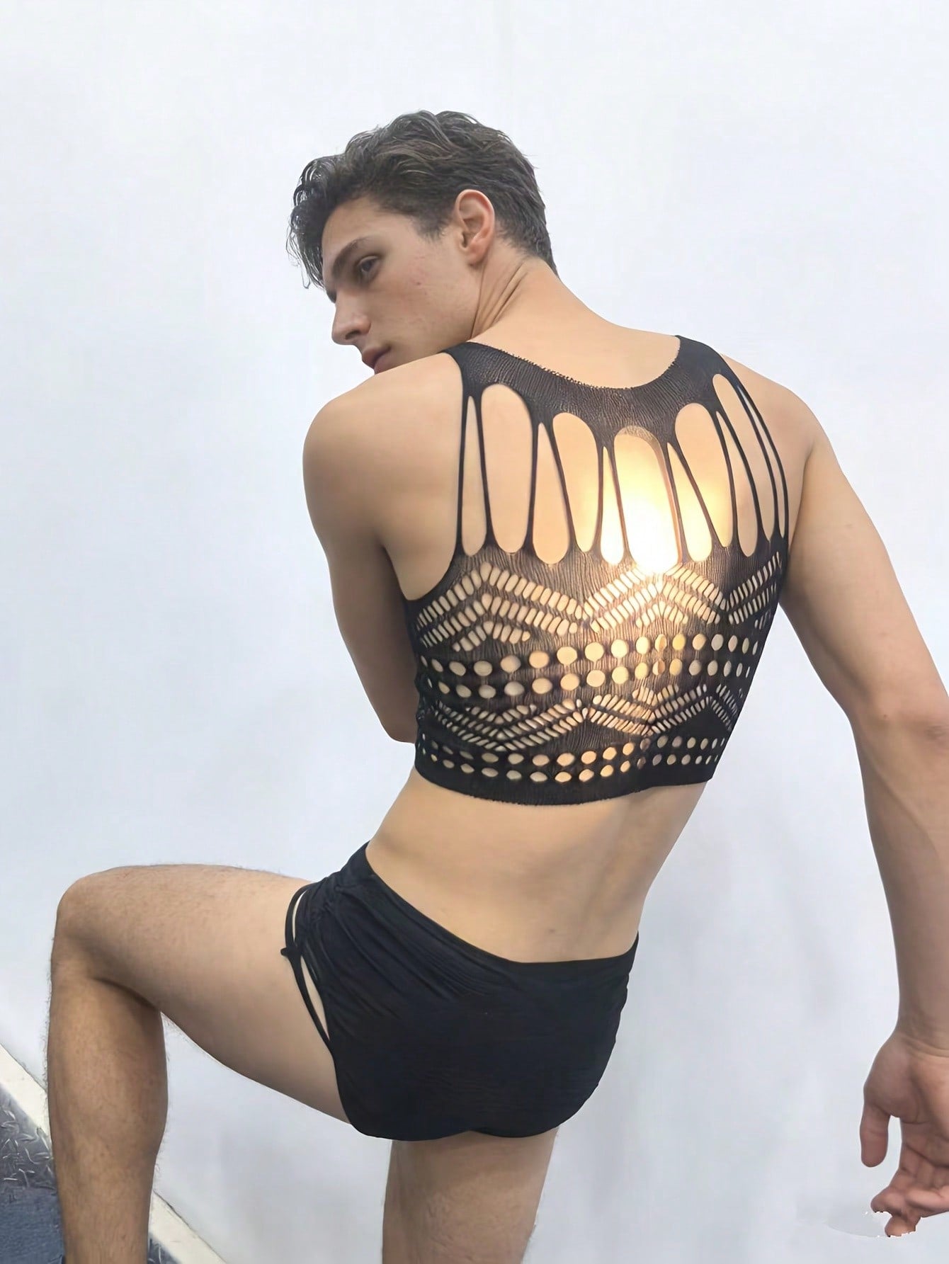 Hollow Mesh Sheer Nightclub Fishnet Bodystocking For Men