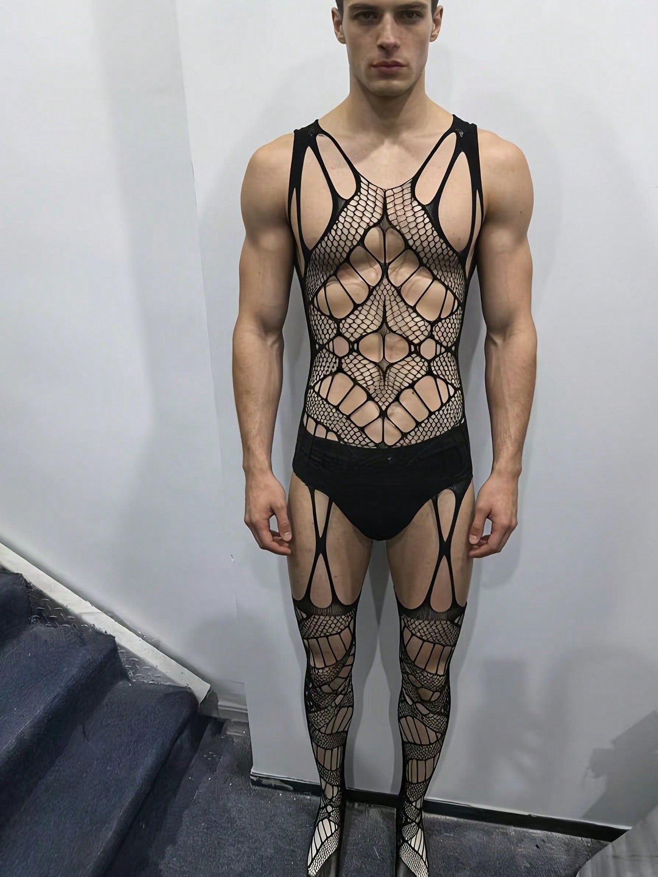 Fishnet Knitted Elastic Full Body Sheer Socks For Men