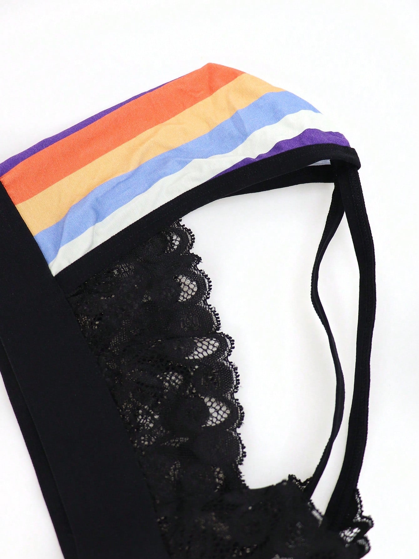 1pc Men’s Black Textured Knit Short With Rainbow Print Detail, Lightweight Design, For Daily Use