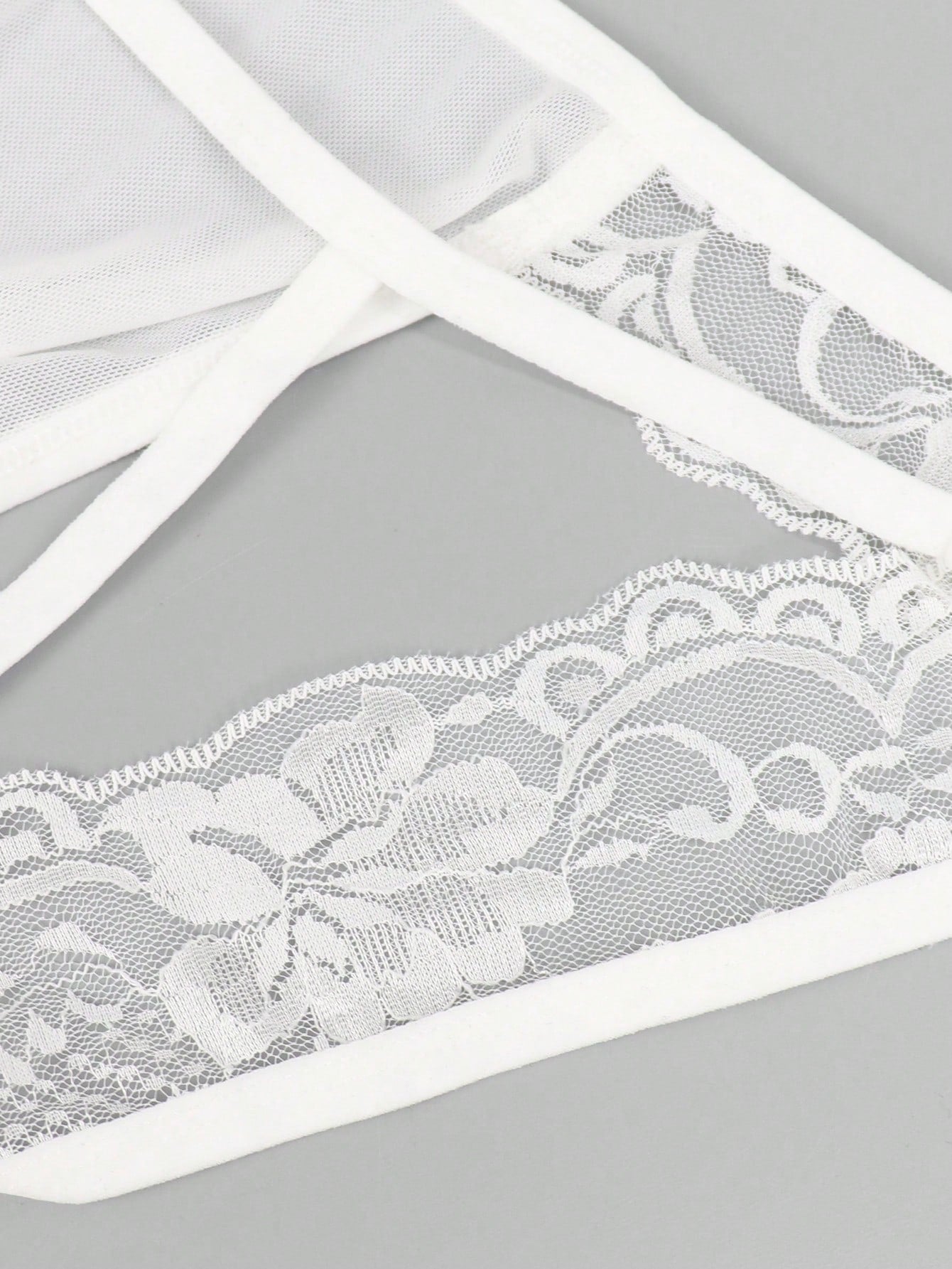 White Lace Hollow Mesh Mid Waist Underwear For Men
