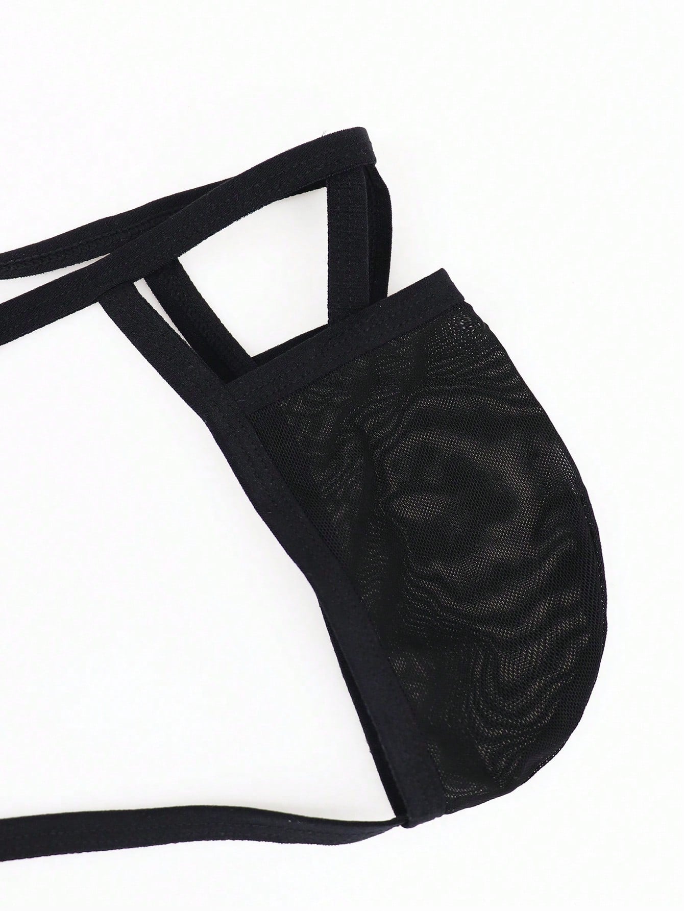 Men's Black Hollow Mesh Mid Waist Thong Underwear