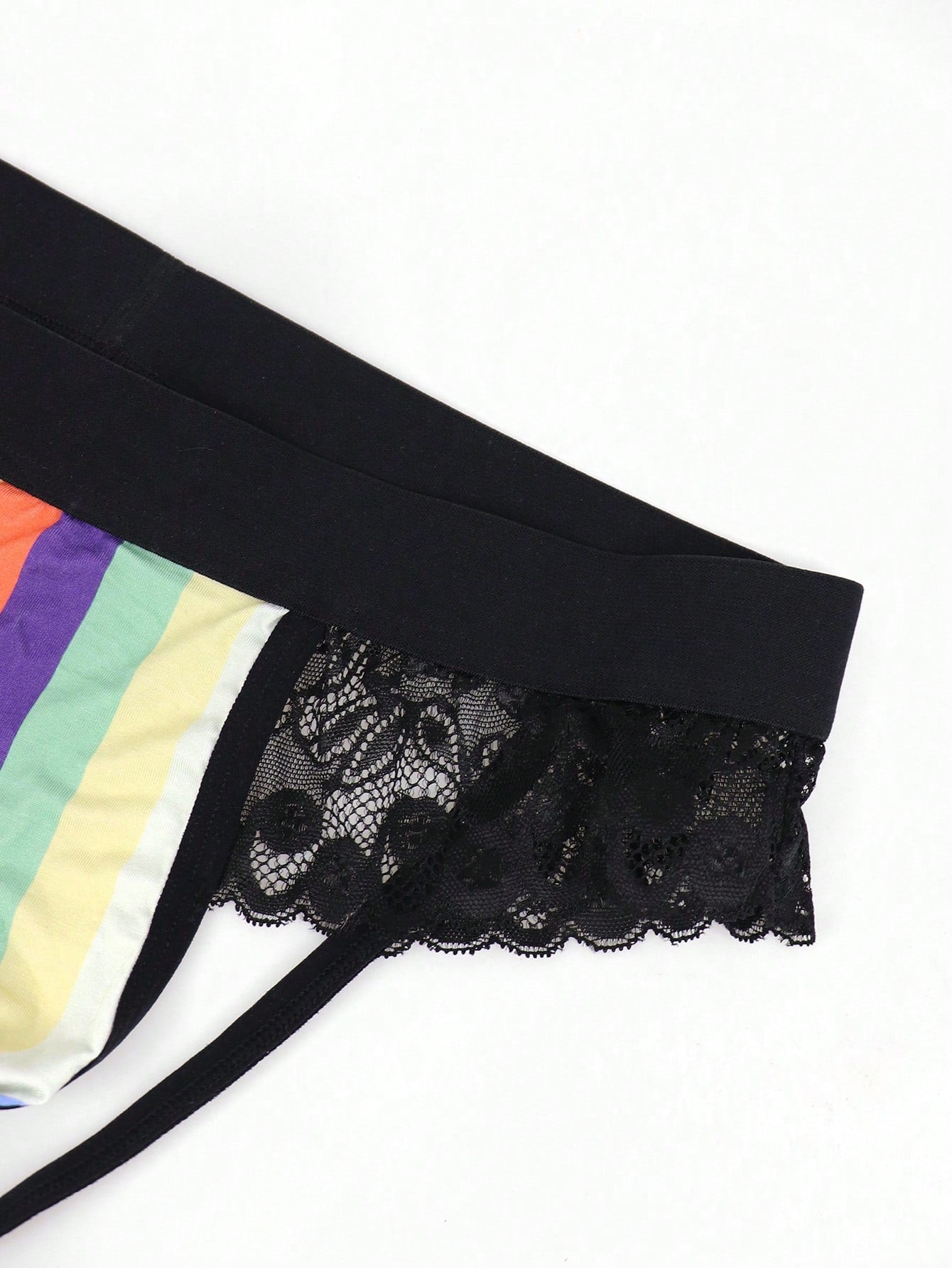 1pc Men’s Black Textured Knit Short With Rainbow Print Detail, Lightweight Design, For Daily Use