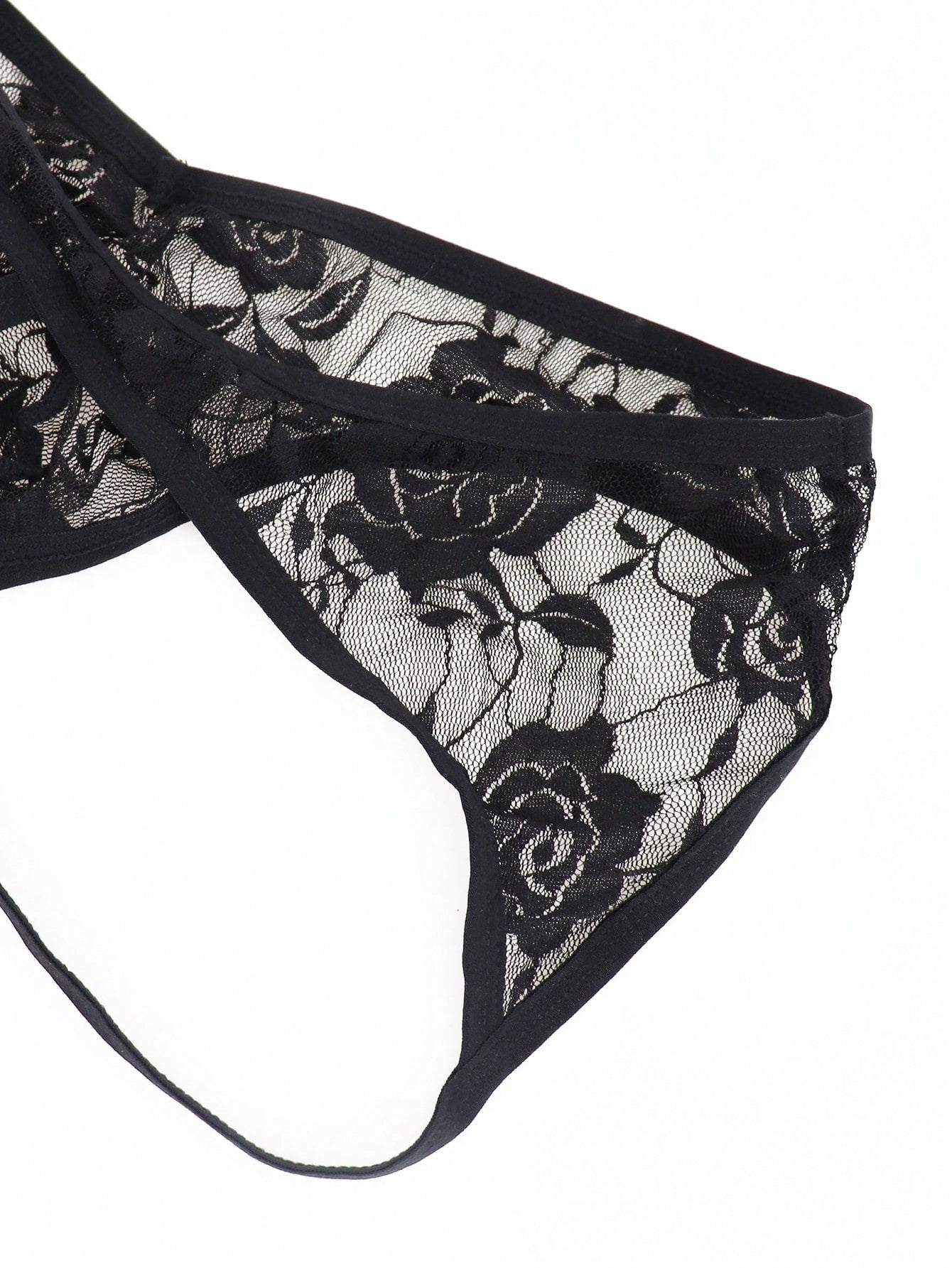 1pc Men’s Short with Black Rose Lace Trim Detail, Lightweight Material, Clean Design