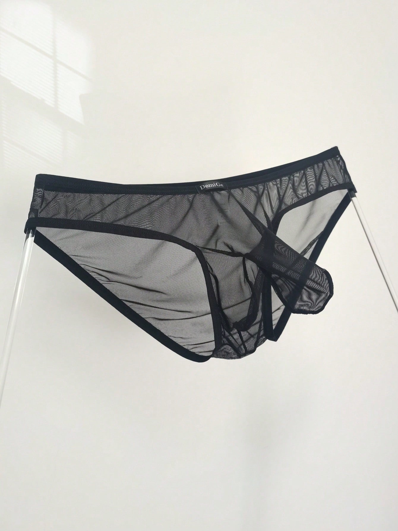1pc Men's Black Elastic Mesh Low Waist Elephant Print Briefs