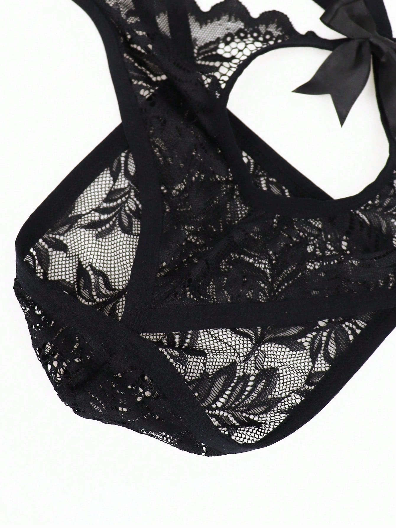 Men's Black Bow Detail Lace Waist Briefs