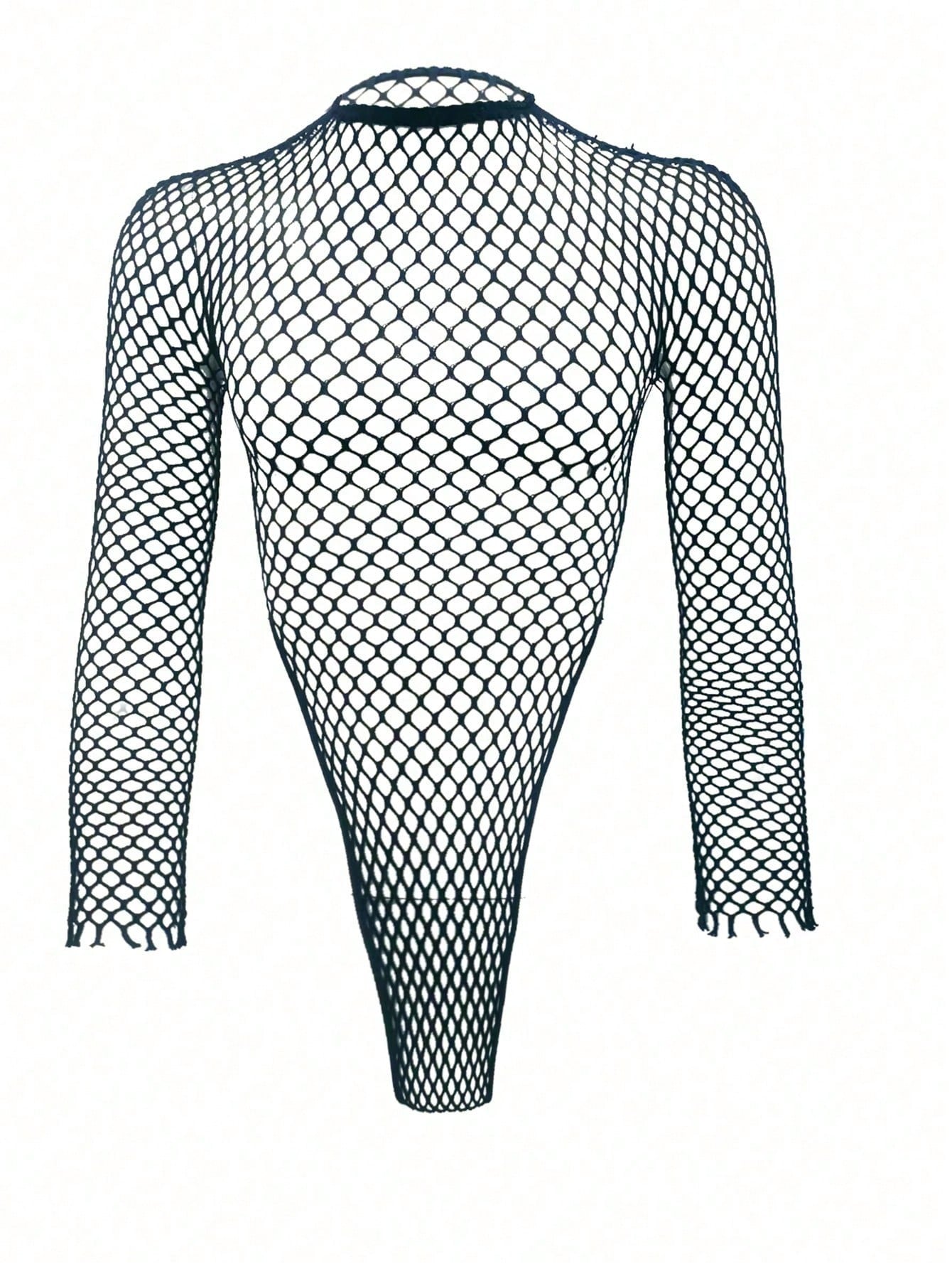 Fishnet Hollow Lace Sheer Bodysuit For Men