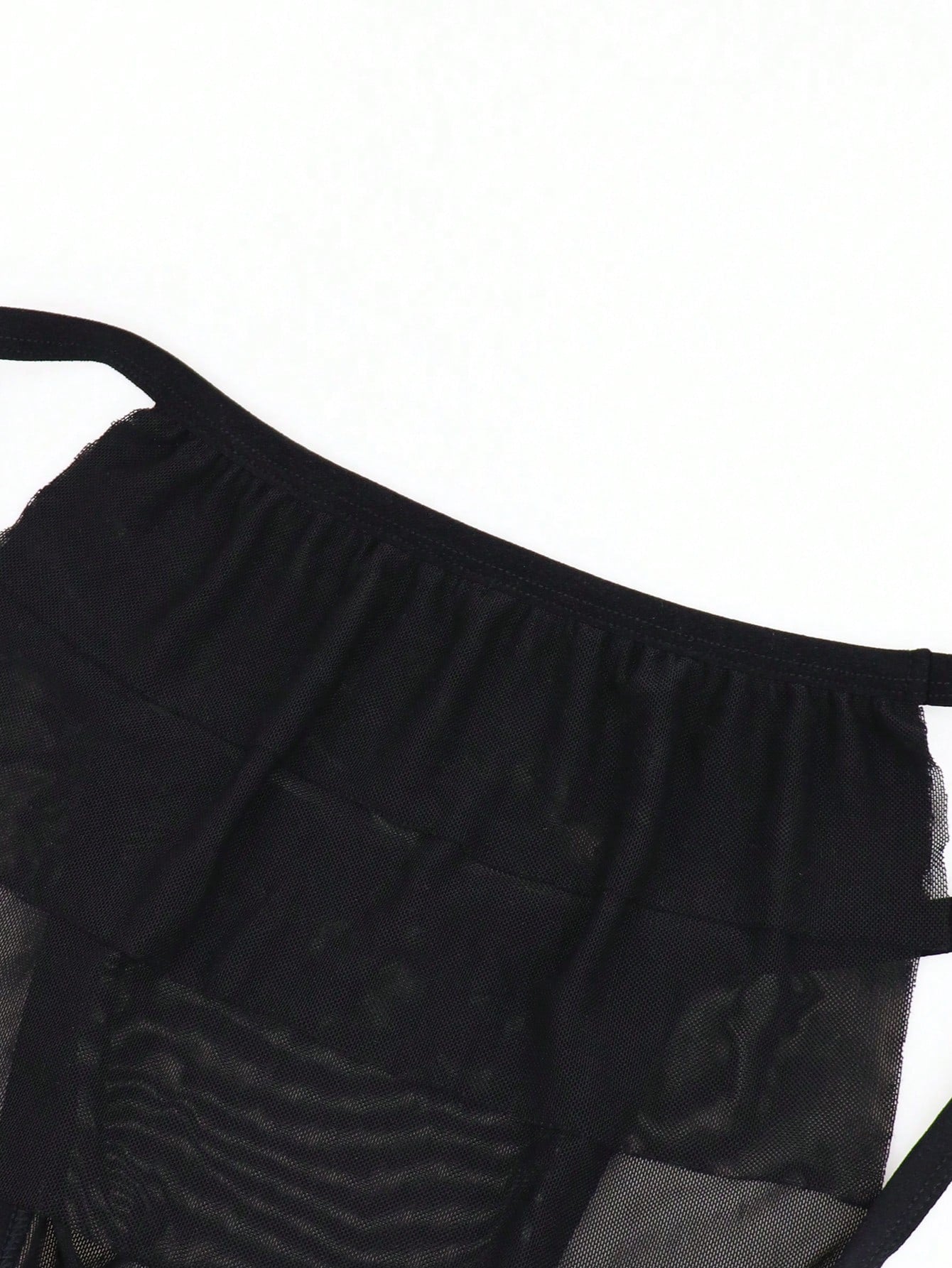 Men's Black Mesh Mid Waist Briefs With Hollow Design