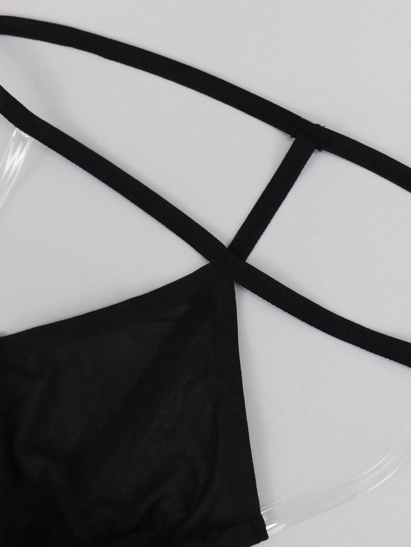 Men's Black Mesh Mid Waist Briefs With Hollow Design