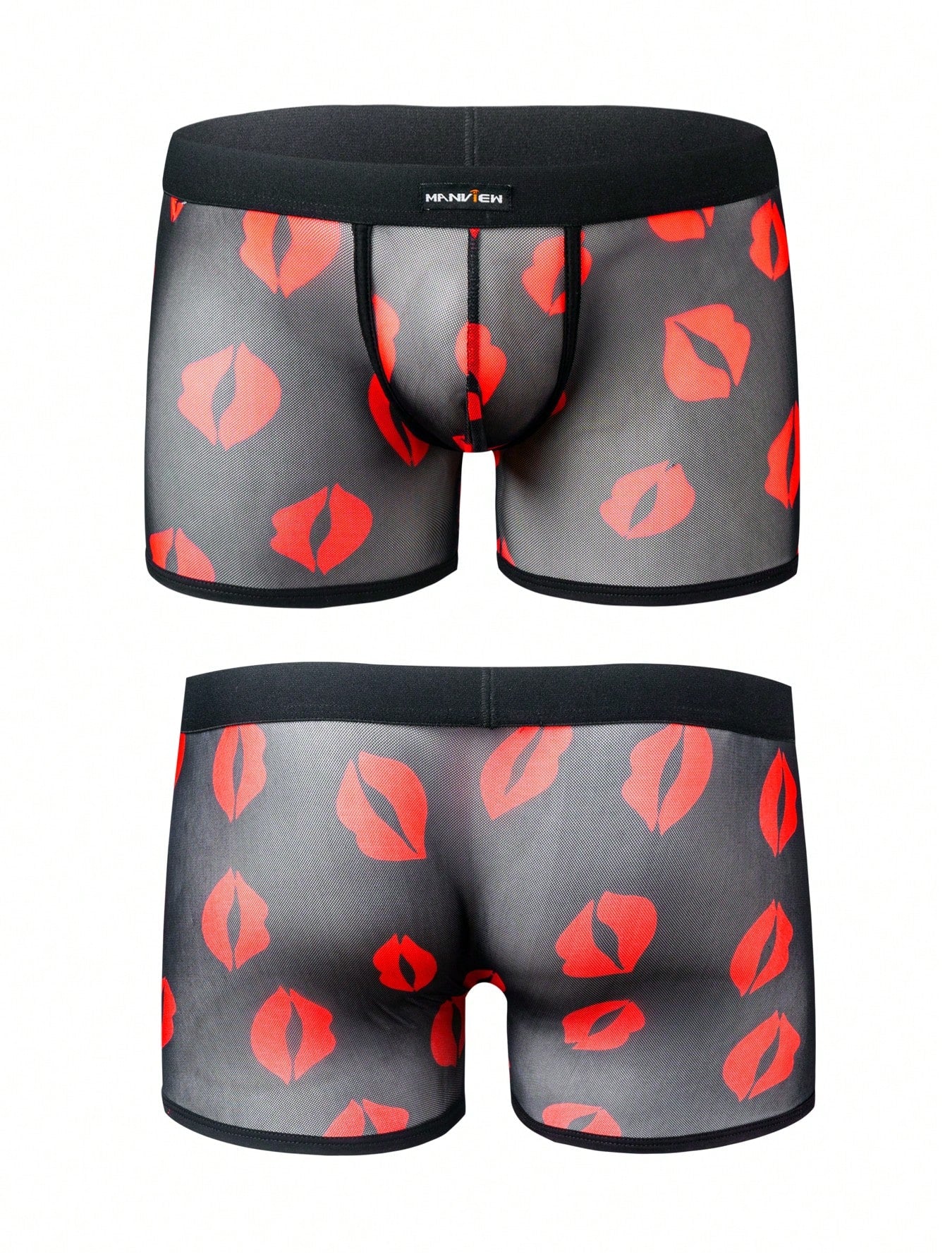 Men’s Lip Print Pattern Short With Woven Detail For Casual Wear