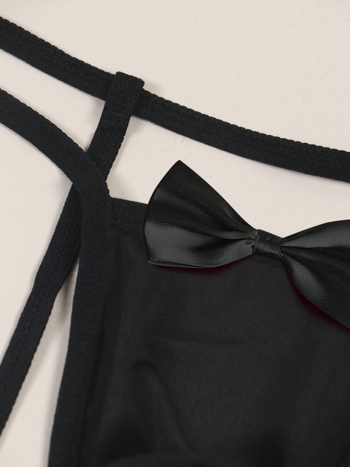 Men's Sexy Hollow Out Bowknot Black Thong With Neck Collar, Comfortable And Stylish