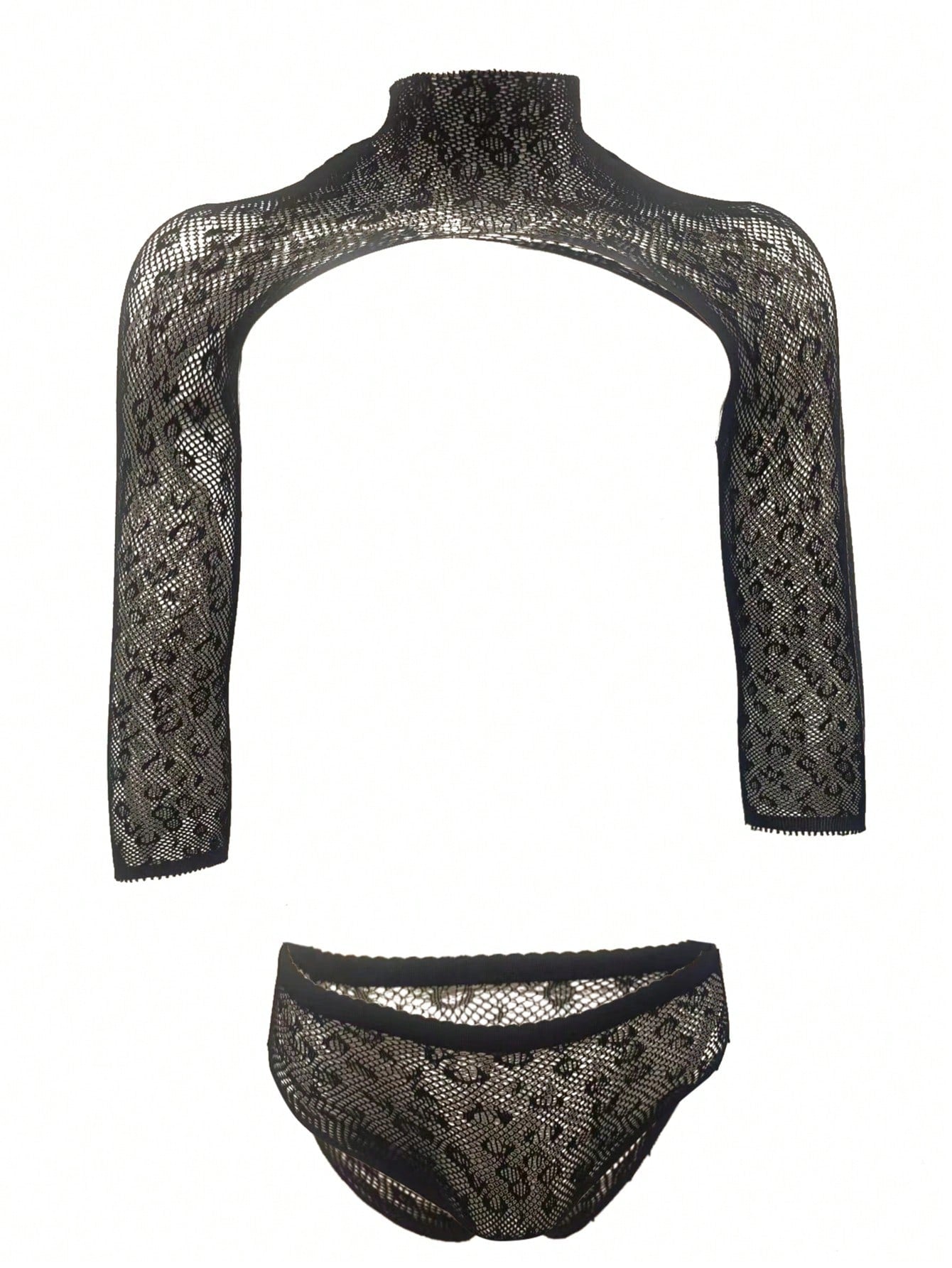 Sheer Leopard Print Long Sleeve Fishnet Bodysuit For Men