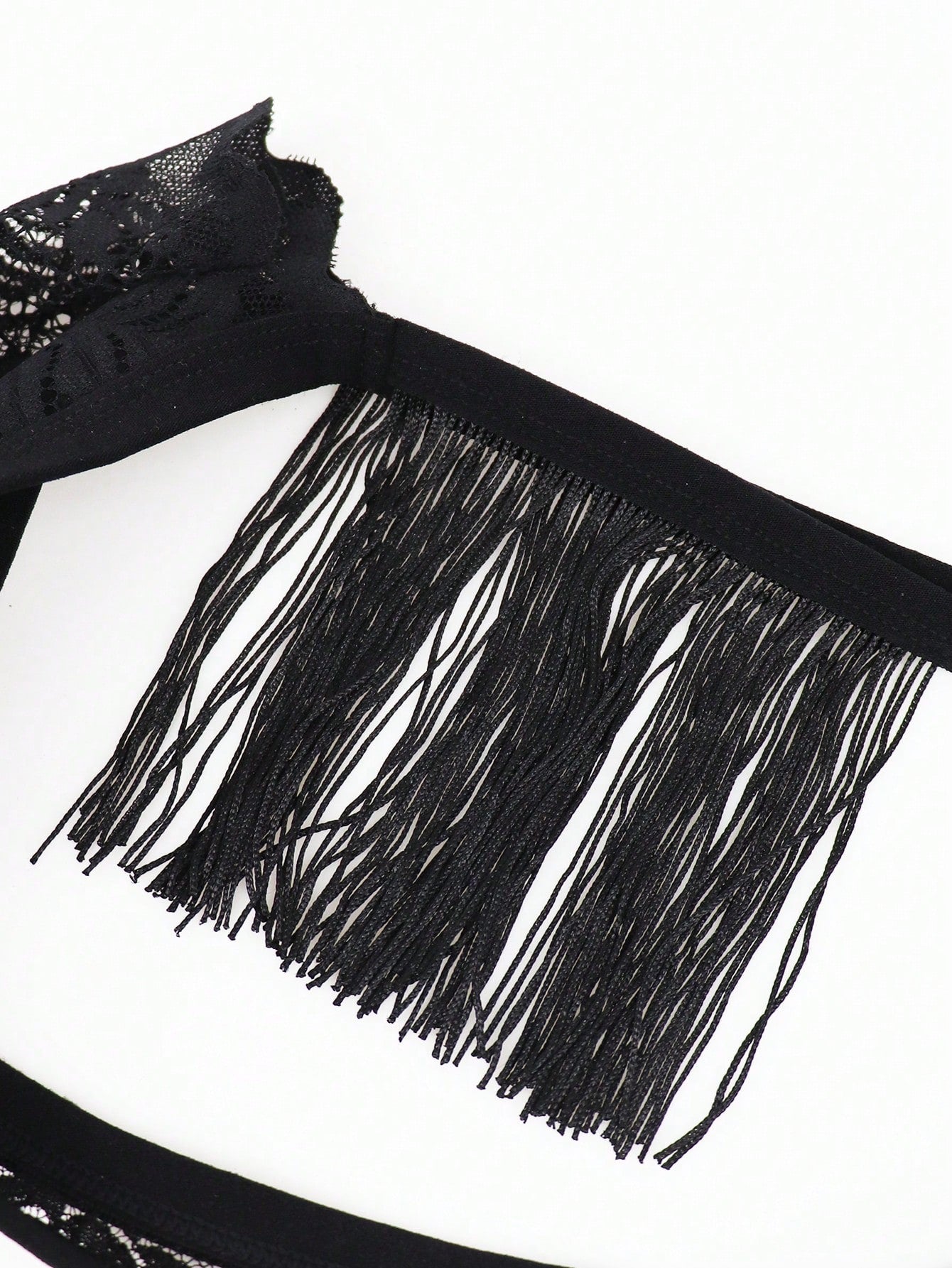 Men's Black Lace Tassel Mid Waist Briefs