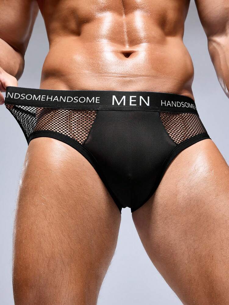 Men’s shorts Mesh Contrast Letter, Elastic Waistband, Lightweight Fabric, For Daily Wear