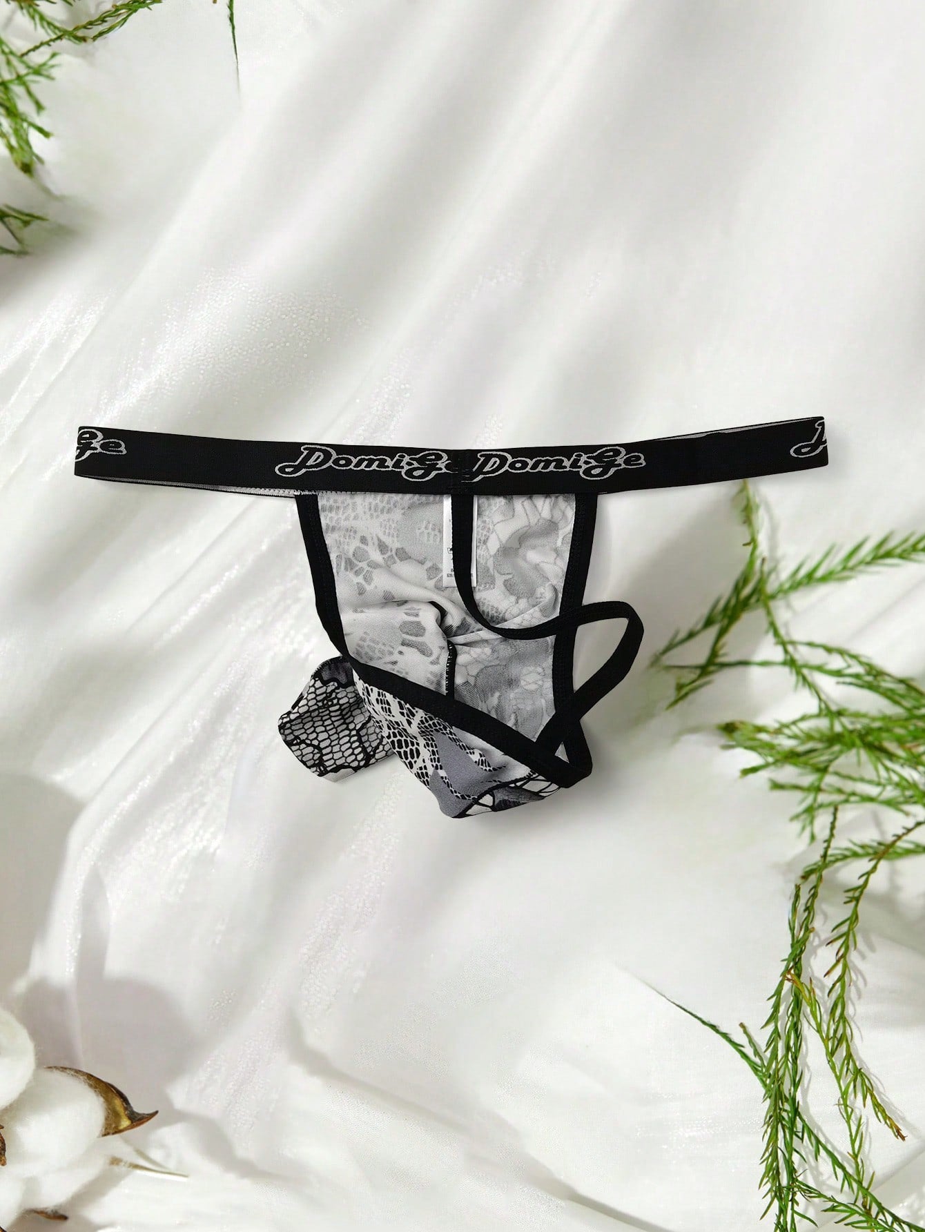 Men's Elephant Print Dual Pouch Thong Underwear