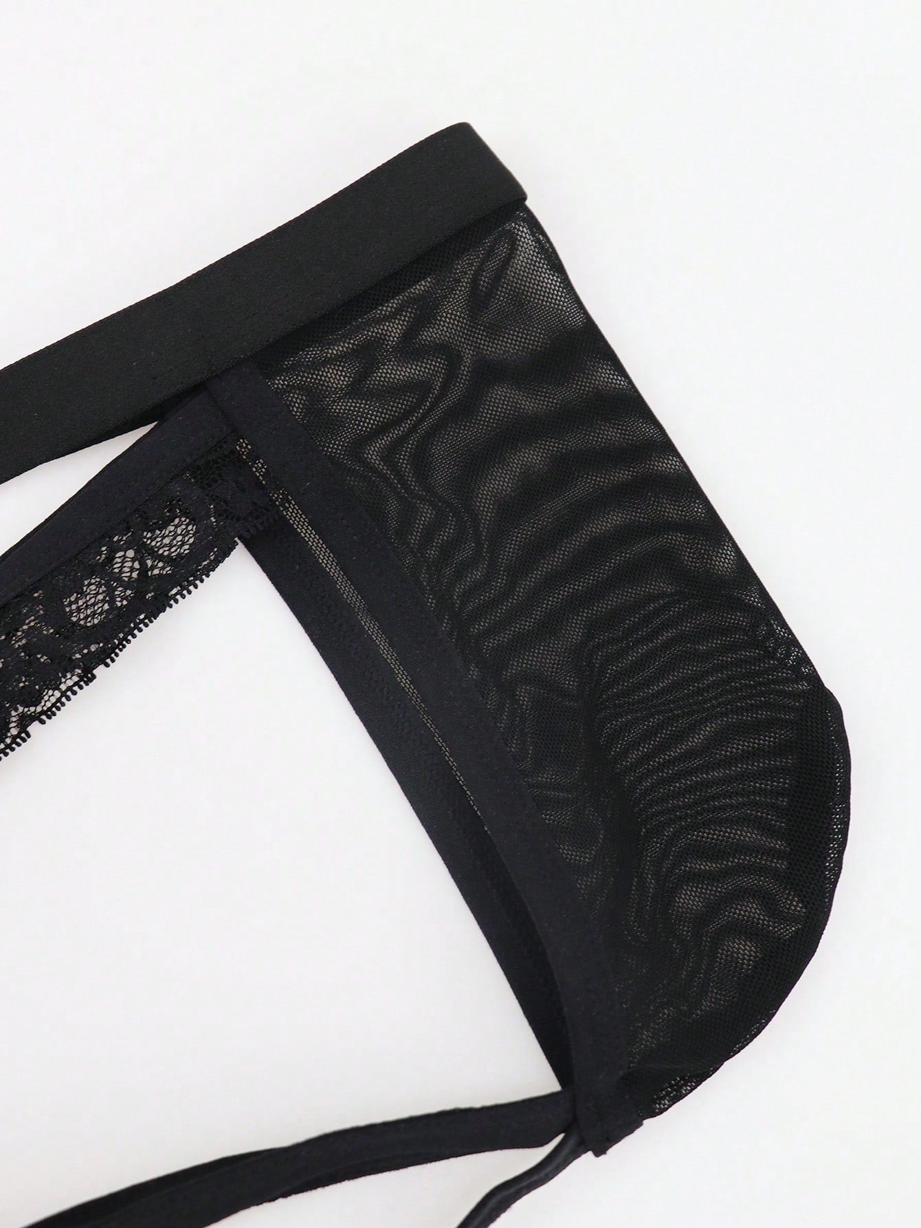 1pc Men's Black Lace Trim Mesh Mid Waist Thong Briefs