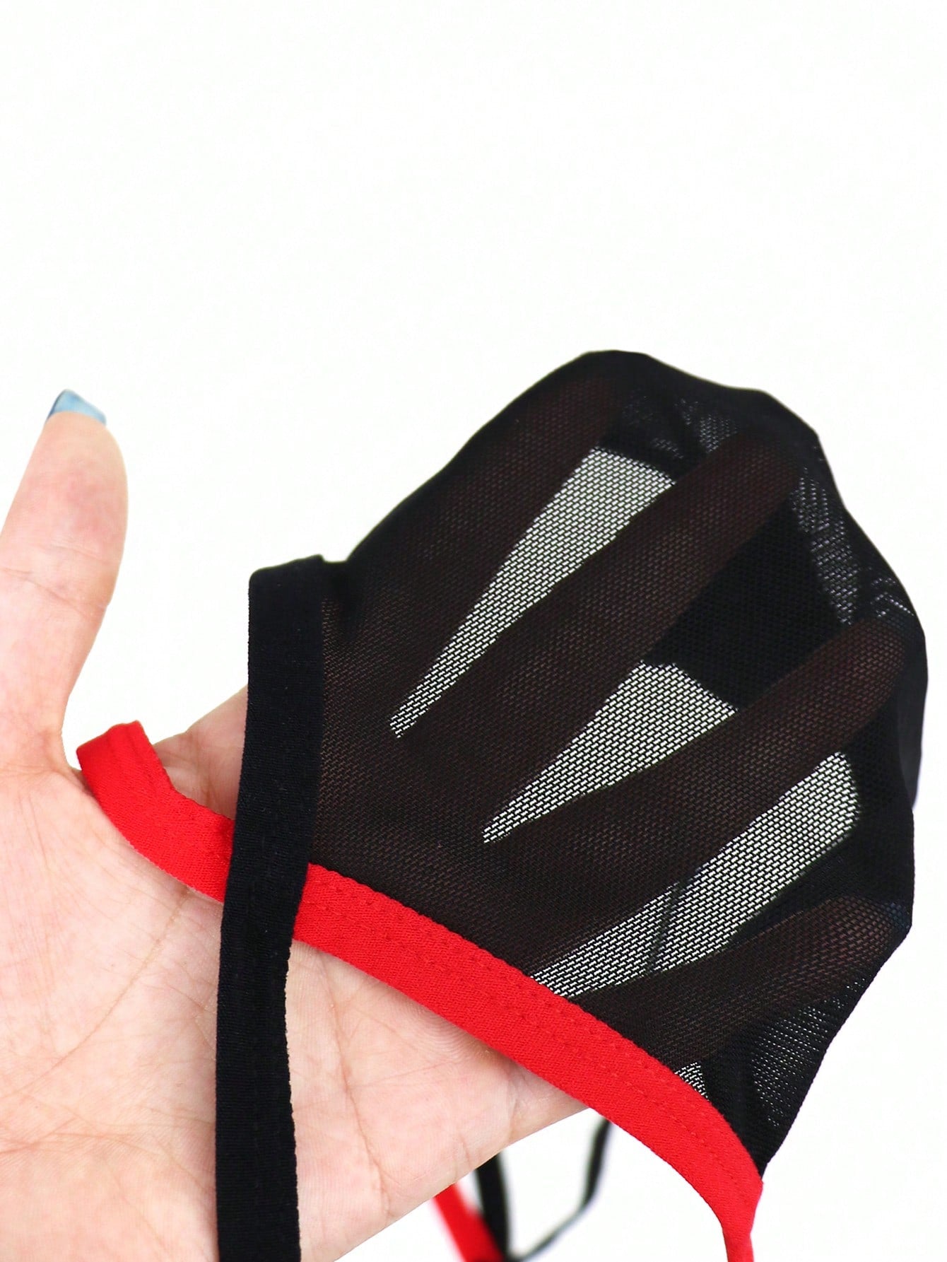 1pc Men's Black Hollow Mesh Underwear With Red Trim