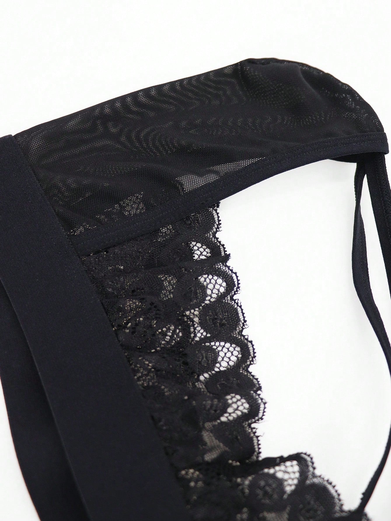 1pc Men’s Black Mesh Short with Lace Waist Detail, Lightweight Material, Minimal Design