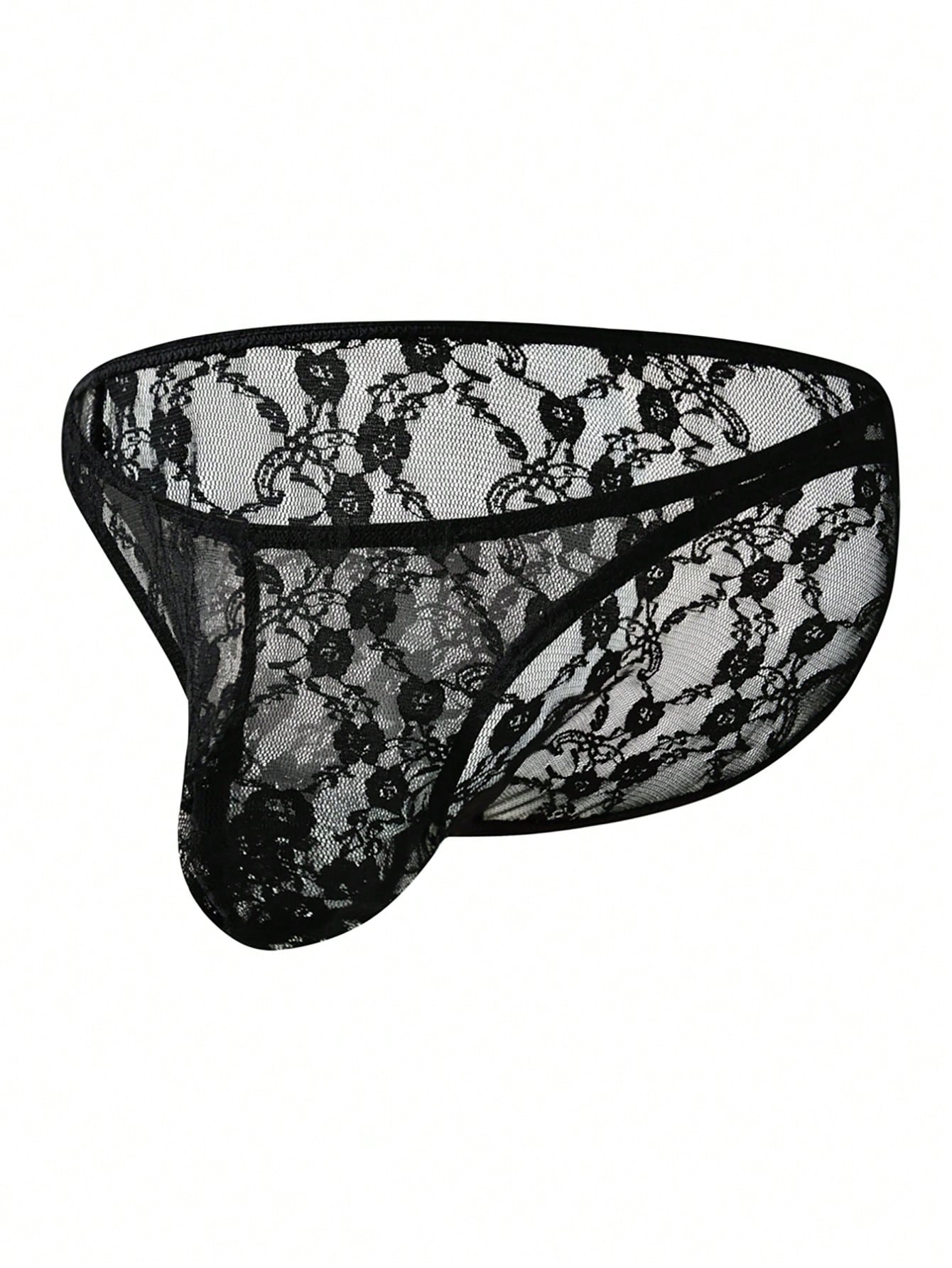 Men's Black Lace Mesh T Back Thong Underwear