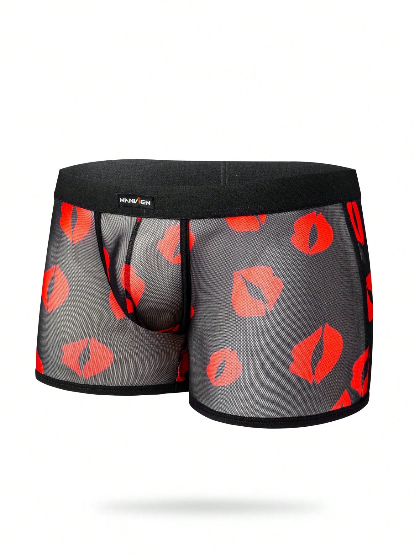 Men’s Lip Print Pattern Short With Woven Detail For Casual Wear