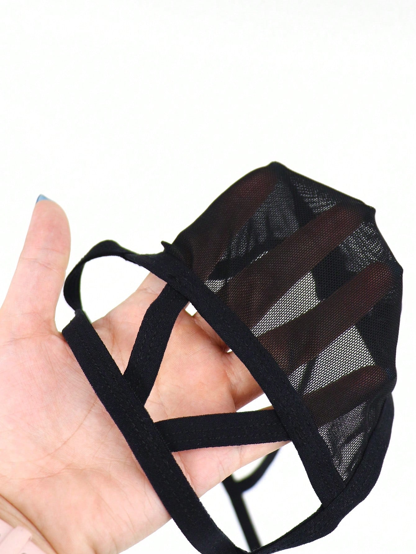 Men's Black Hollow Mesh Mid Waist Thong Underwear