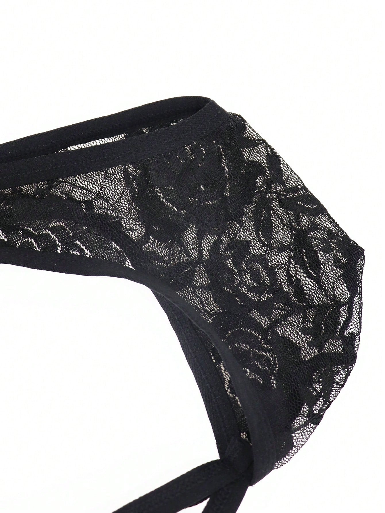 1pc Men’s Short with Black Rose Lace Trim Detail, Lightweight Material, Clean Design