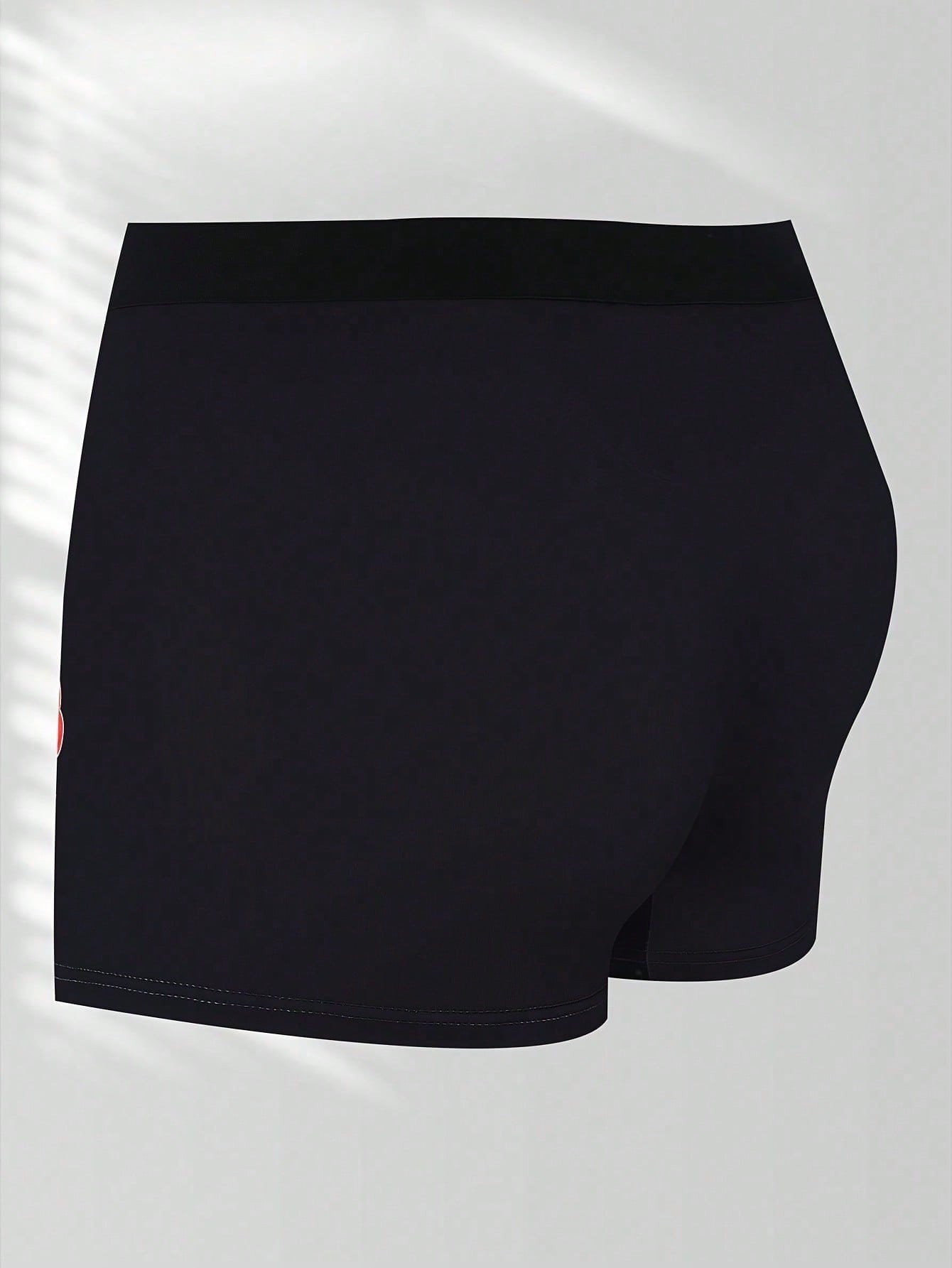 Men's Black Boxer Briefs With Red Pepper Heart And Letter Print