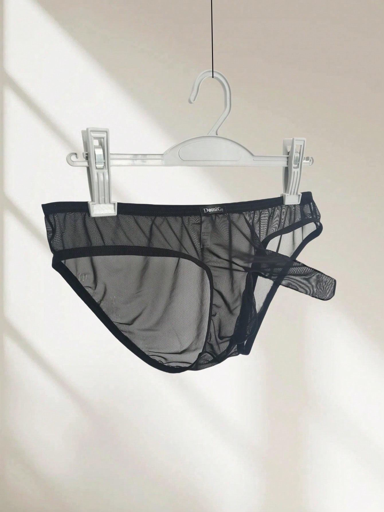 1pc Men's Black Elastic Mesh Low Waist Elephant Print Briefs