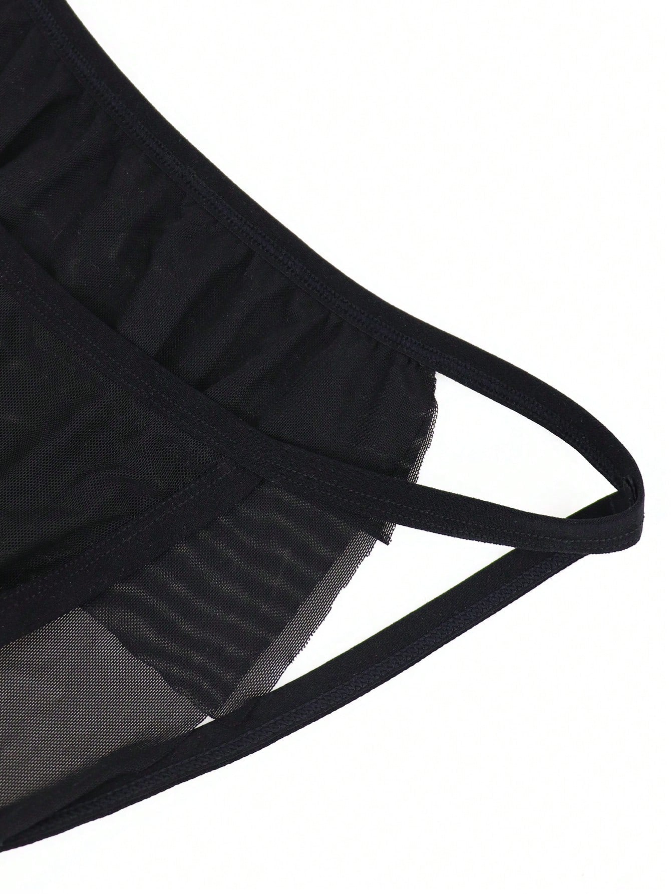 Men's Black Mesh Mid Waist Briefs With Hollow Design