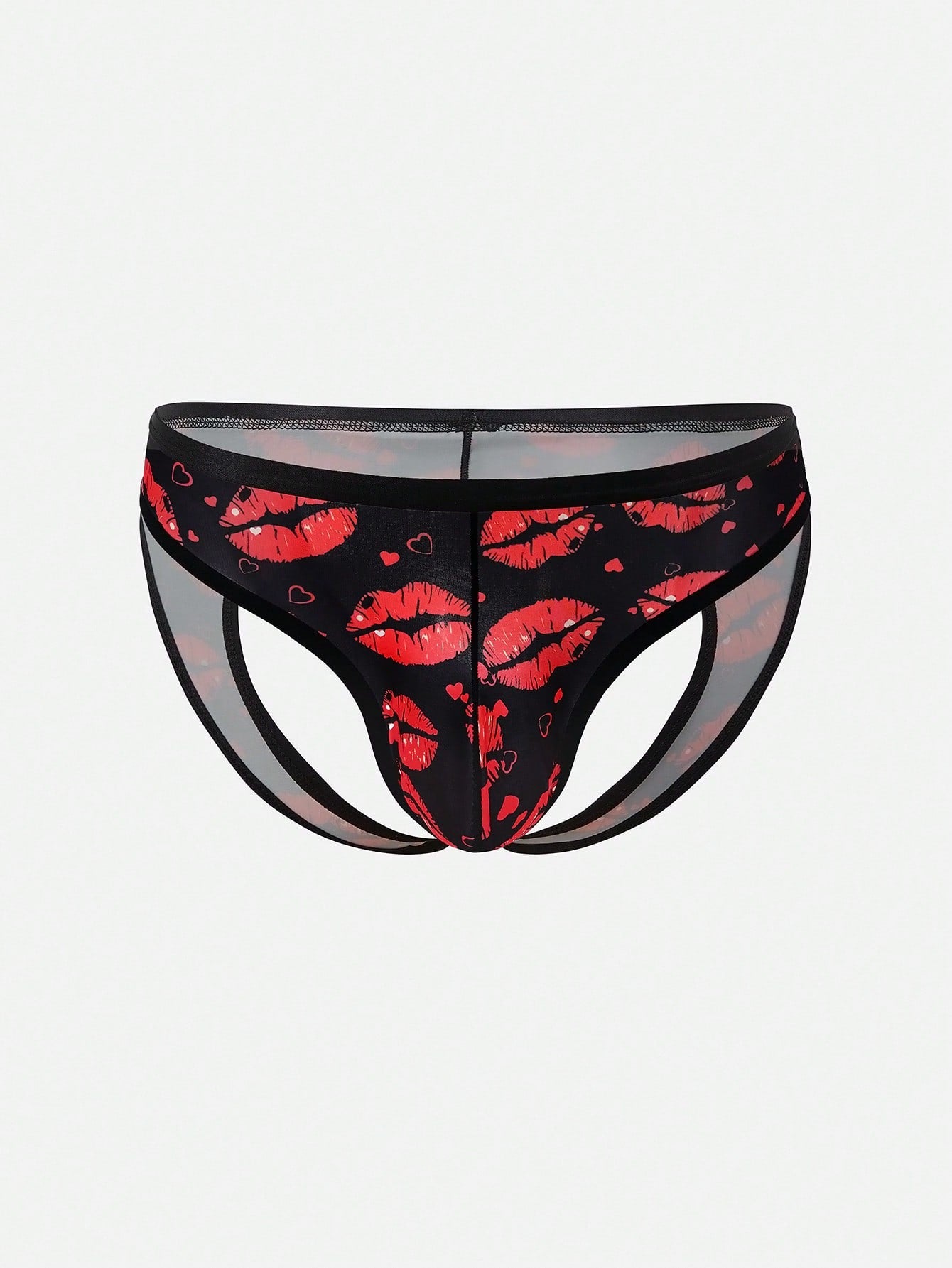 1pc Men’s Mesh Fabric Short With Lip Print Detail, Lightweight Design, For Casual Wear