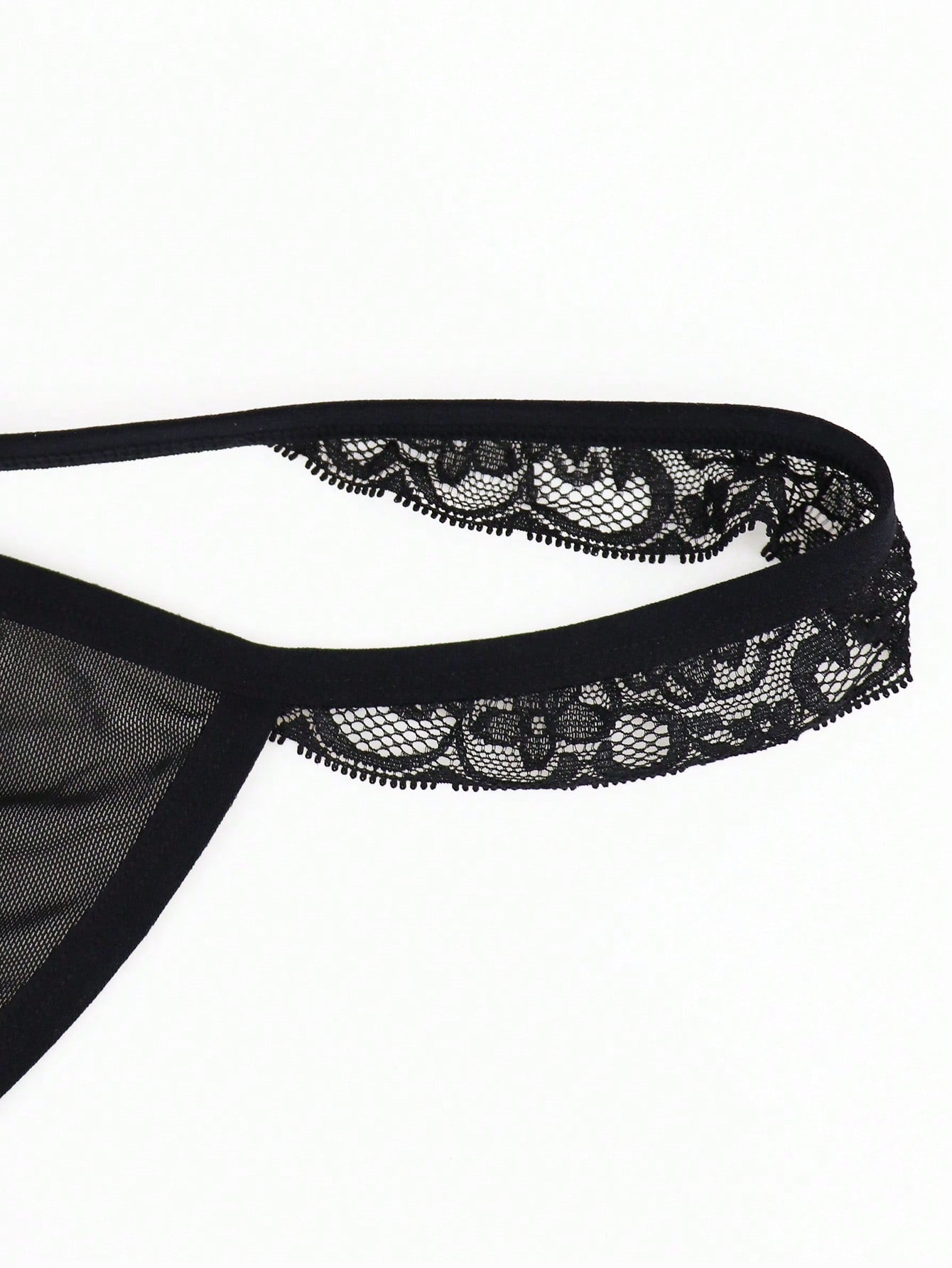 Men’s Black Mesh Short with Lace Trim, Mid-Waist Design, Lightweight Material