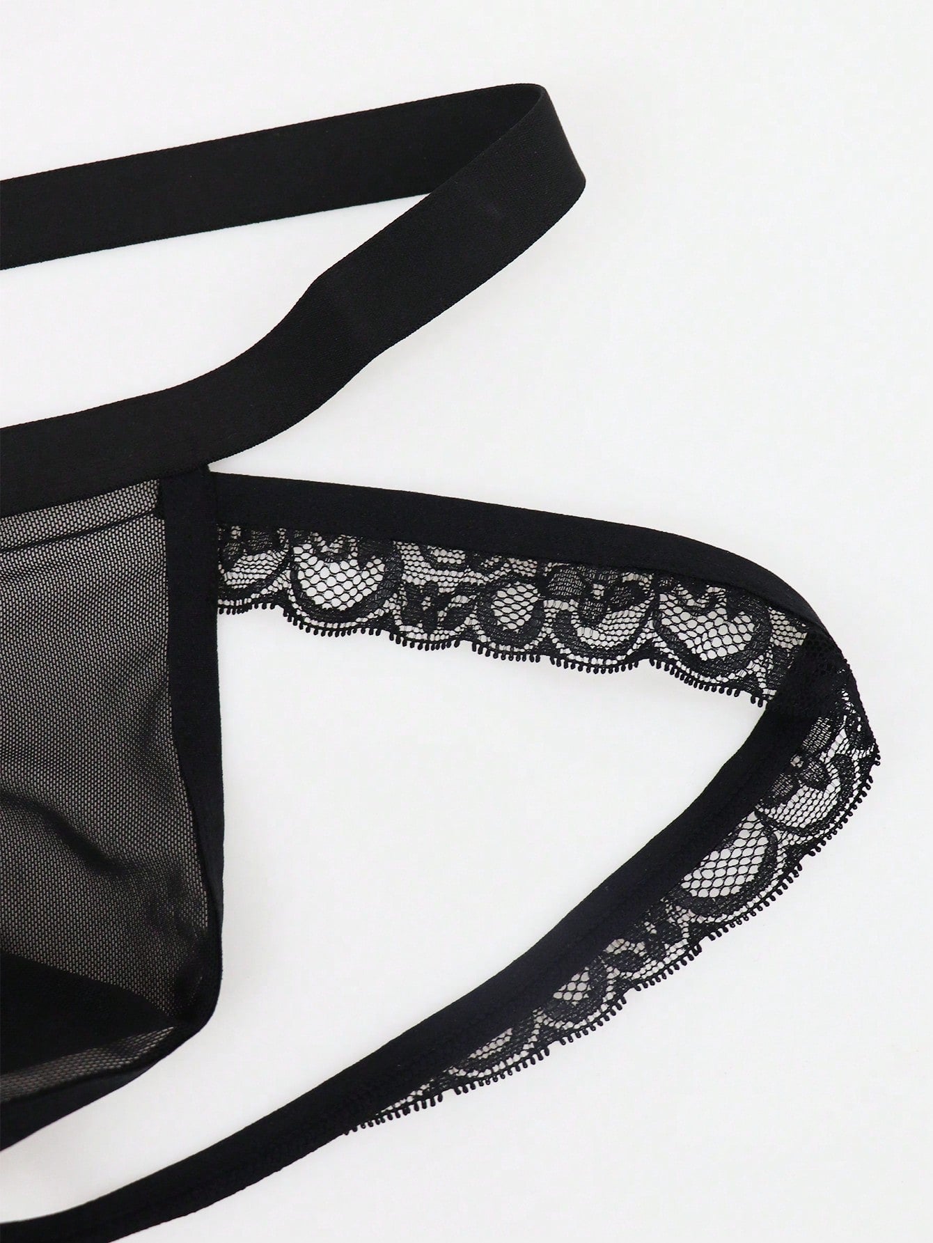 1pc Men's Black Lace Trim Mesh Mid Waist Thong Briefs