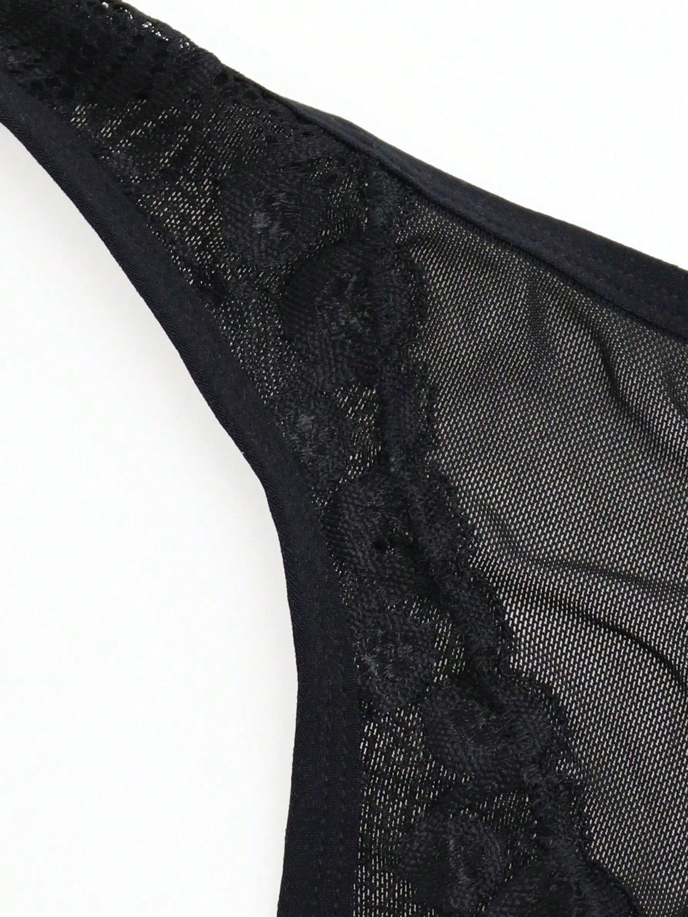 1pc Men's Black Lace Trim Hollow Mesh Mid Rise Briefs