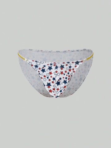 Men’s Star Print Short With Metallic-Style Trim, Clean Design, For Casual Wear