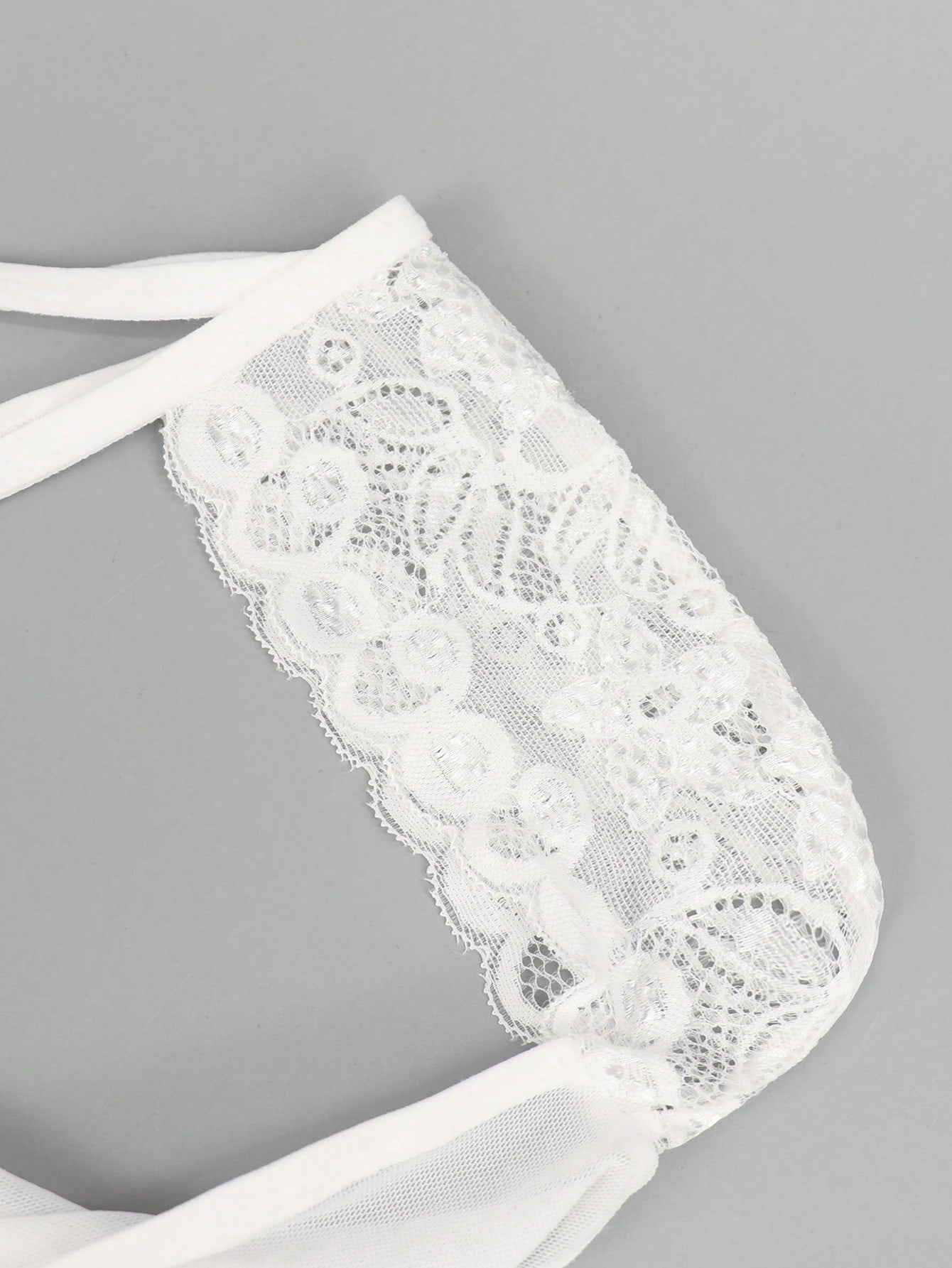 White Lace Hollow Mesh Mid Rise Underwear For Men