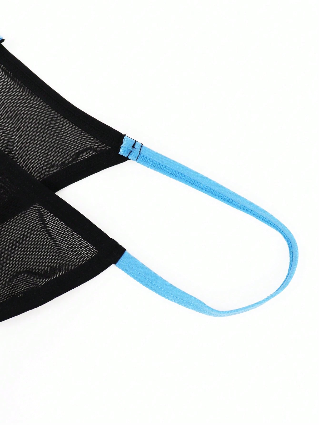 Men's Black Hollow Mesh Waist Underwear With Blue Trim