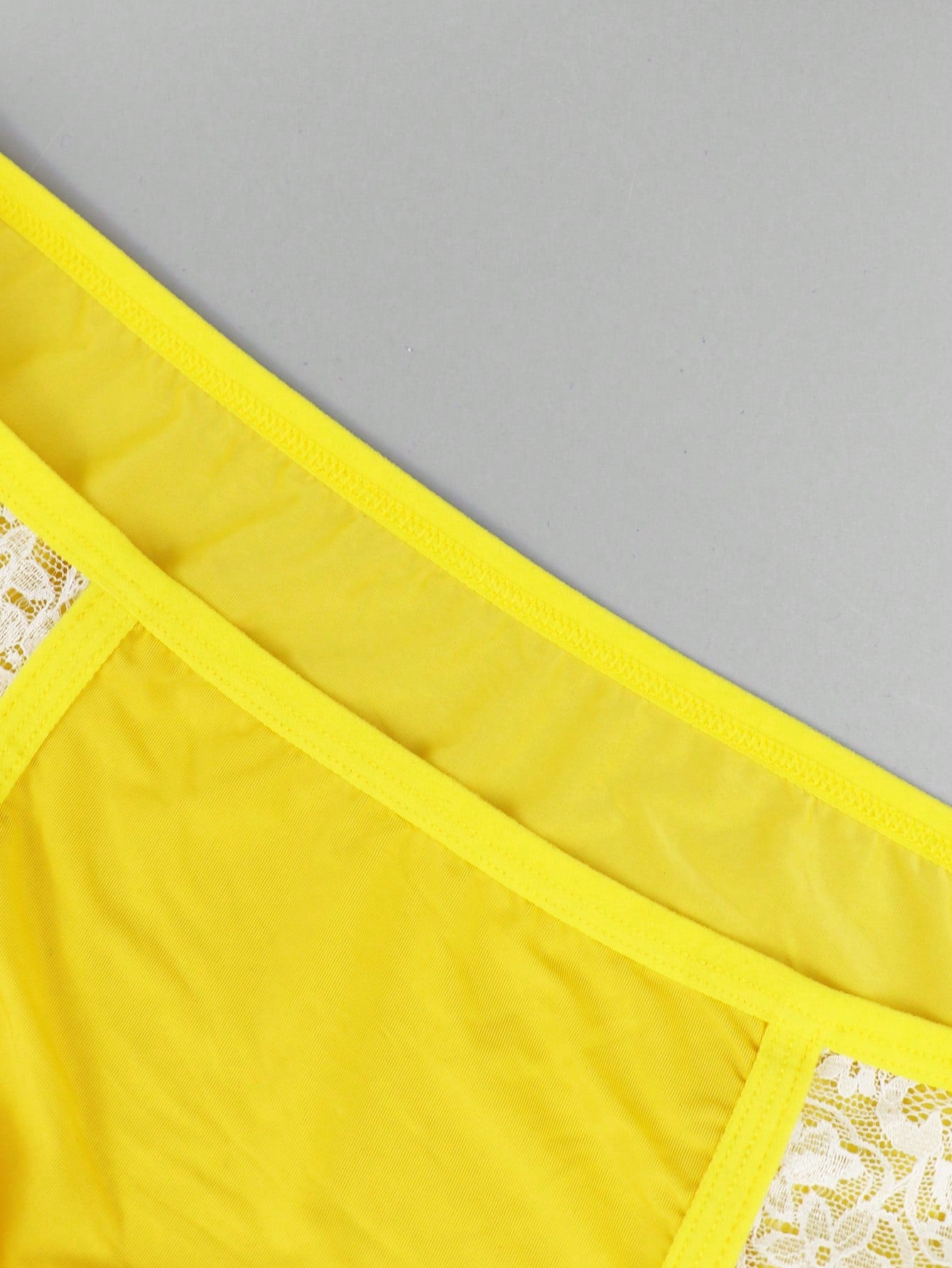 Men’s Yellow Fabric Short with Lace Waist Detail, Lightweight Material, Clean Design, Casual Style