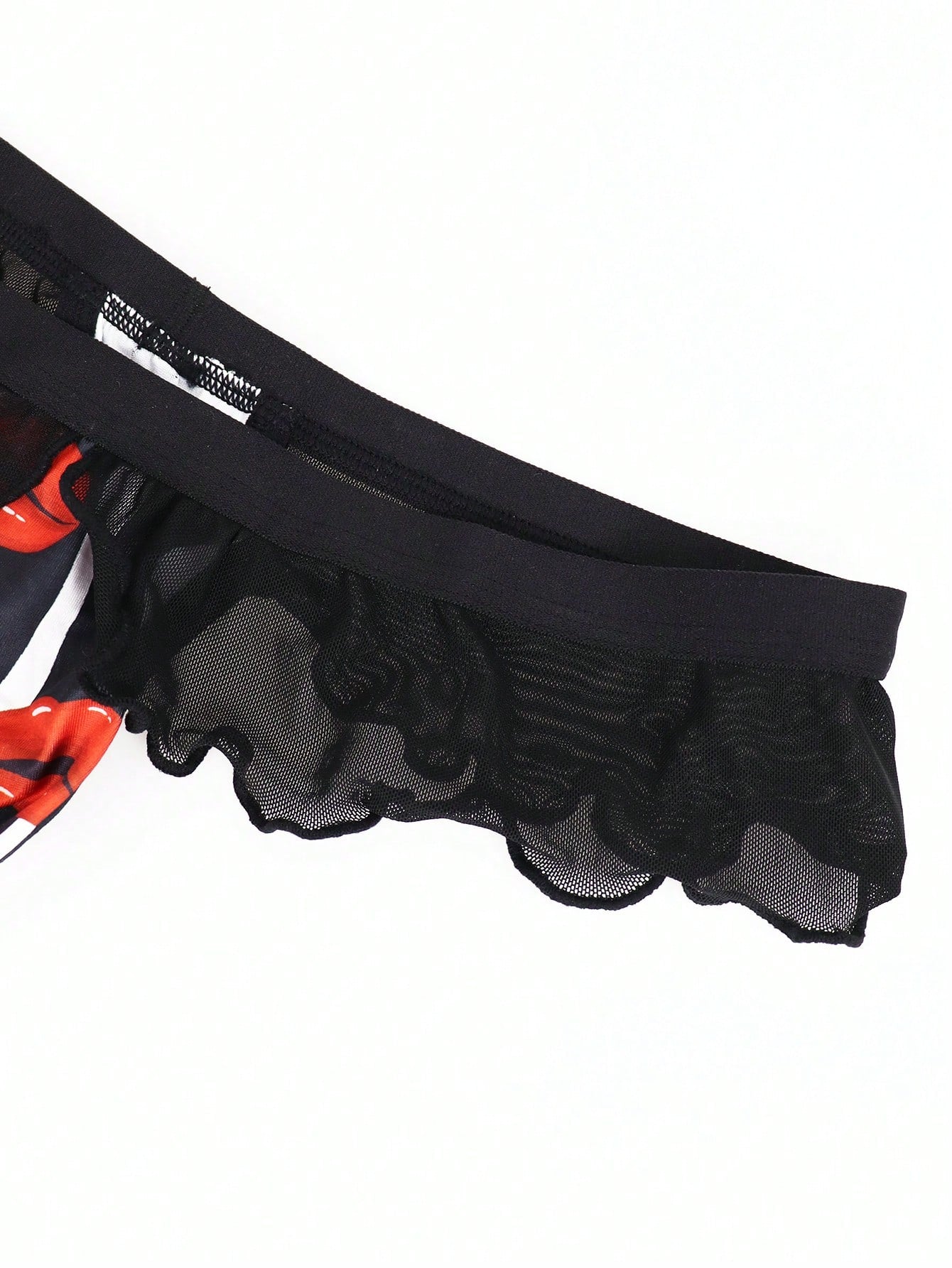 Men’s Zebra Stripe Mesh Short with Lip Pattern, Black Color, Lightweight Material