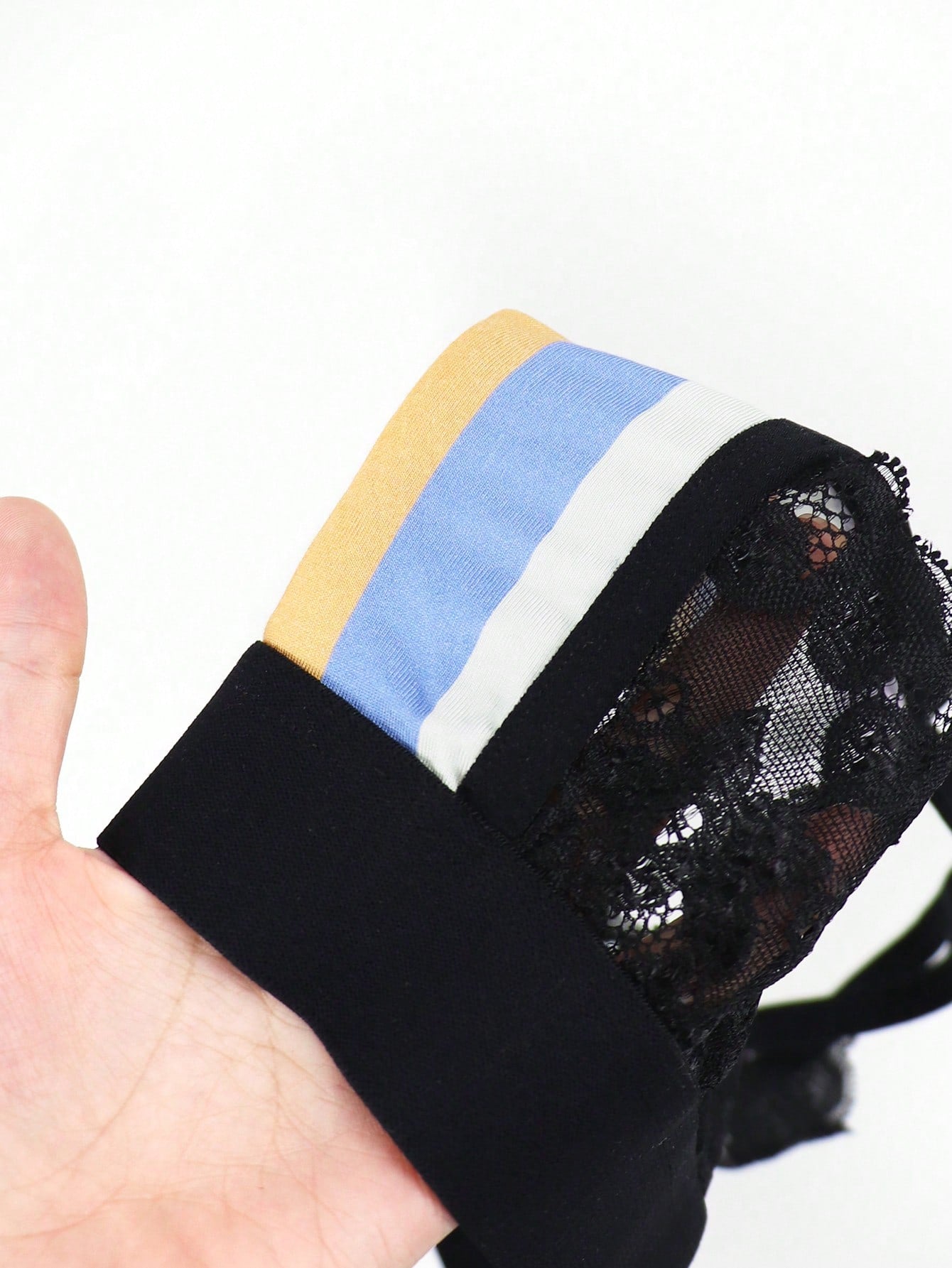 1pc Men’s Black Textured Knit Short With Rainbow Print Detail, Lightweight Design, For Daily Use