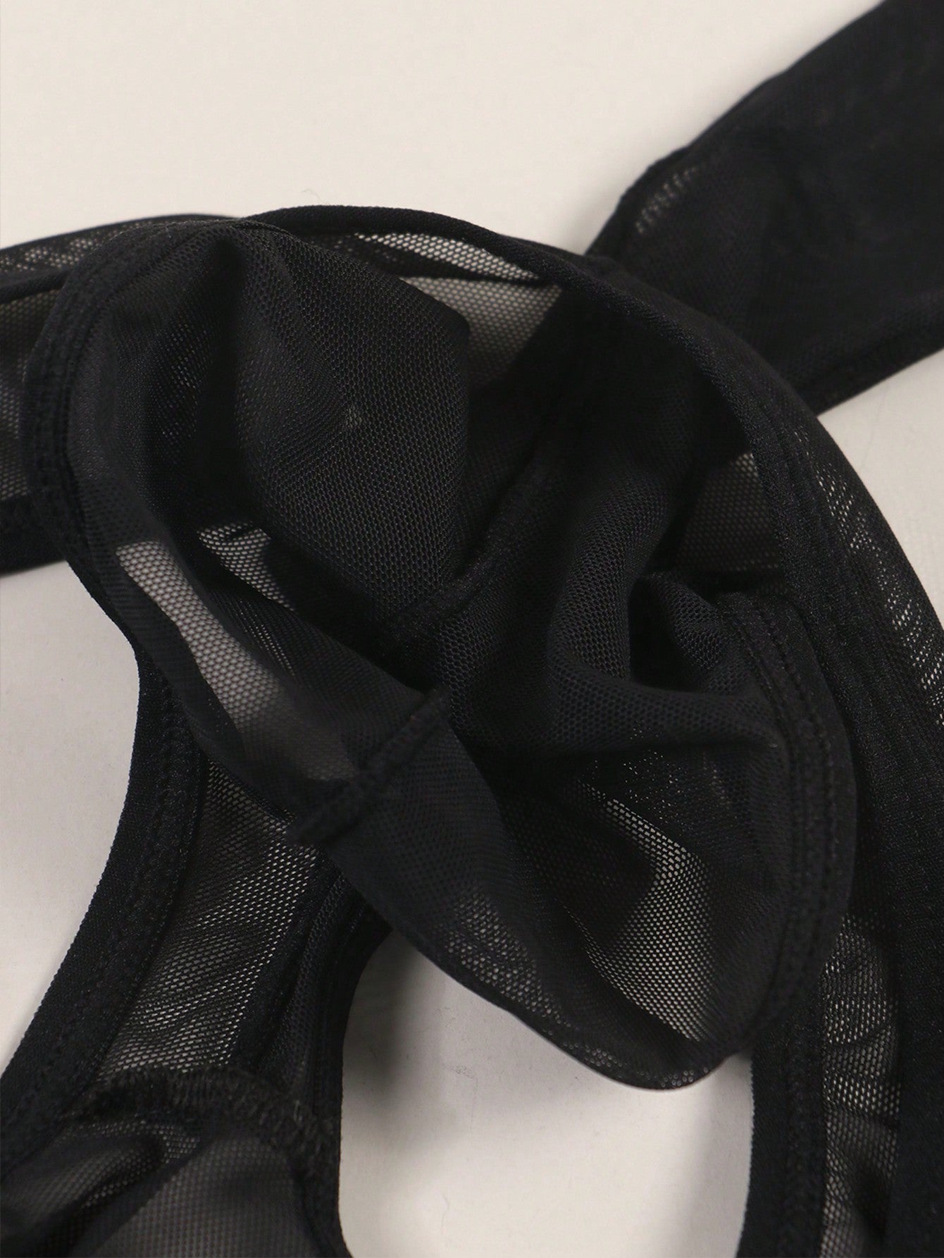 Heart Eye Print Semi Sheer Mesh Thong For Men