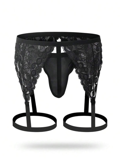 Men’s Lace Patchwork Hollow-Out Briefs – Perfect for Dates