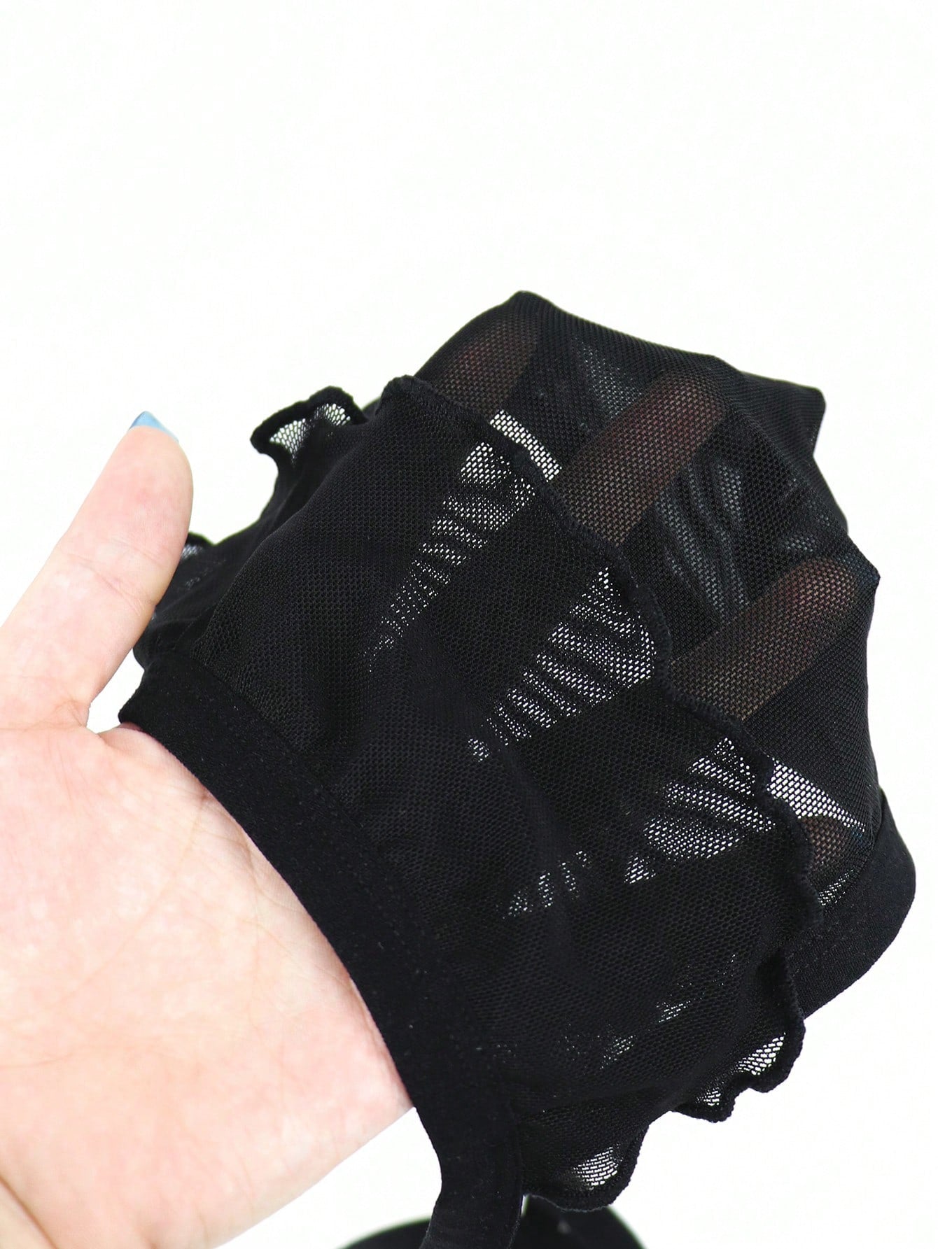 Men's Black Hollow Mesh Mid Waist Underwear